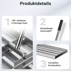 Wiltec Edelstahl Rasenrakel mit Stiel Größe L, Flächenebner 35 x 75 x 2,8 cm Unebenheiten im Rasen ausgleichen, Leveler Gartengerät zum Rasen sanden