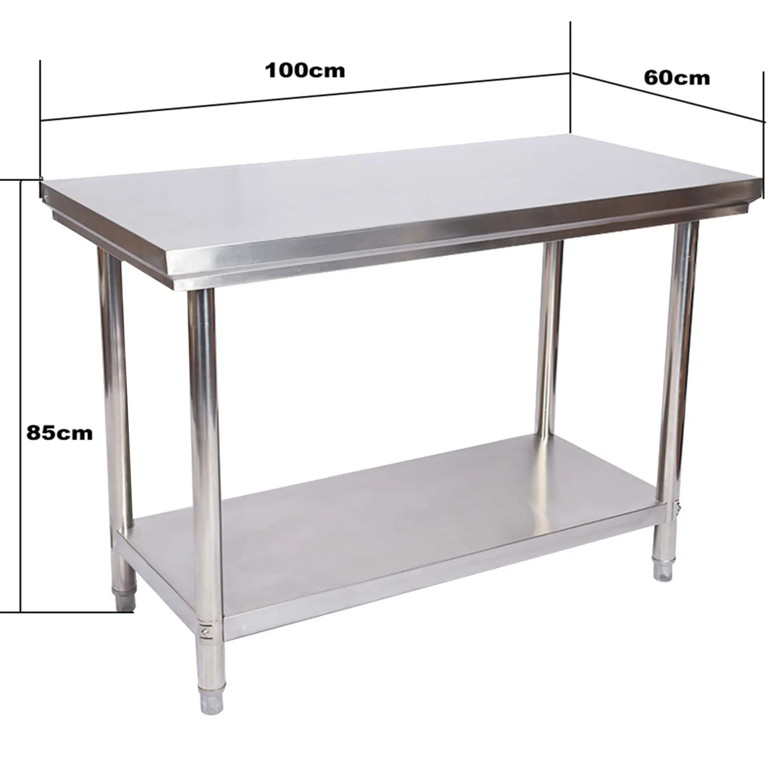 Wiltec Edelstahl Tisch Arbeitstisch Edelstahltisch mit Ablage 100x60x85cm für Gastro Küche Werkstatt Garten Keller mit höhenverstellbare Füßen