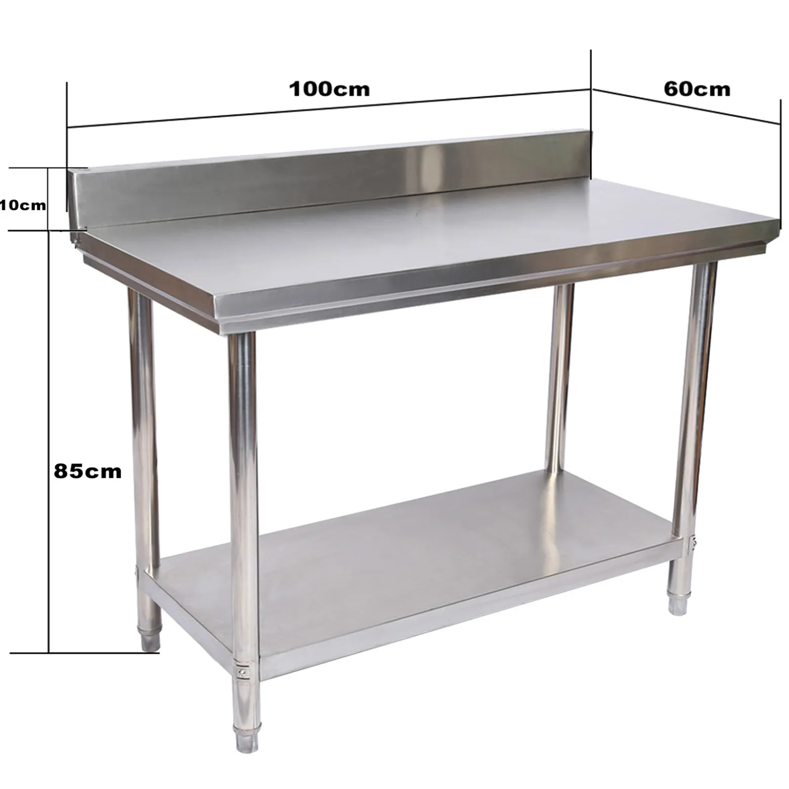 Wiltec Edelstahl Tisch Arbeitstisch Edelstahltisch mit Aufkantung 100x60x85cm für Gastro Küche Werkstatt Garten Keller mit höhenverstellbare Füßen
