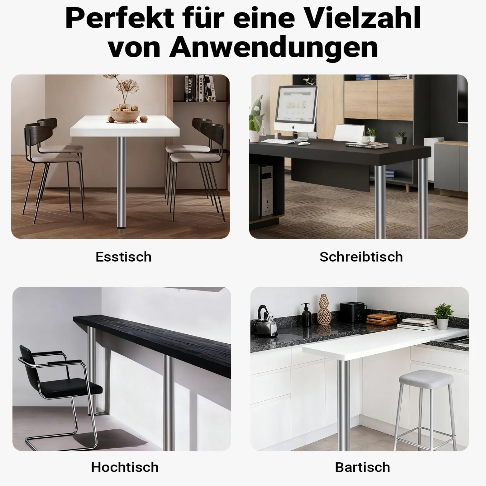 Wiltec Edelstahl Tischbein 4er Set Möbelfuss Verstellbar Ø60mm 710mm Chrom