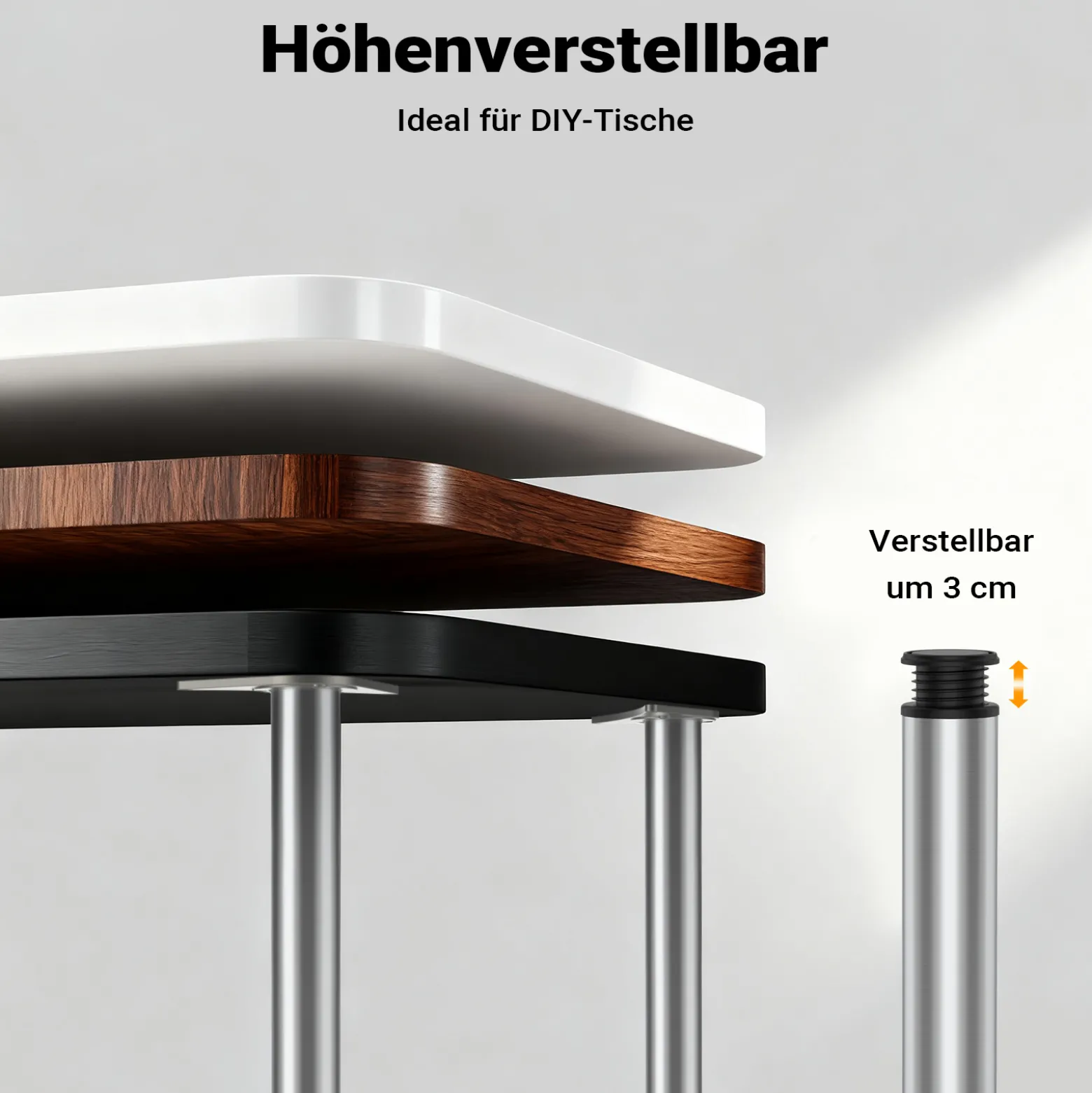 Wiltec Edelstahl Tischbein 4er Set Möbelfuss Verstellbar Ø60mm 1100mm Chrom