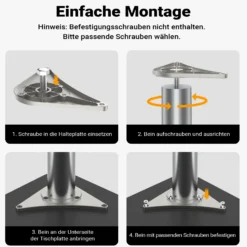 Wiltec Edelstahl Tischbein 4er Set Möbelfuss Verstellbar Ø60mm 1100mm Nickel