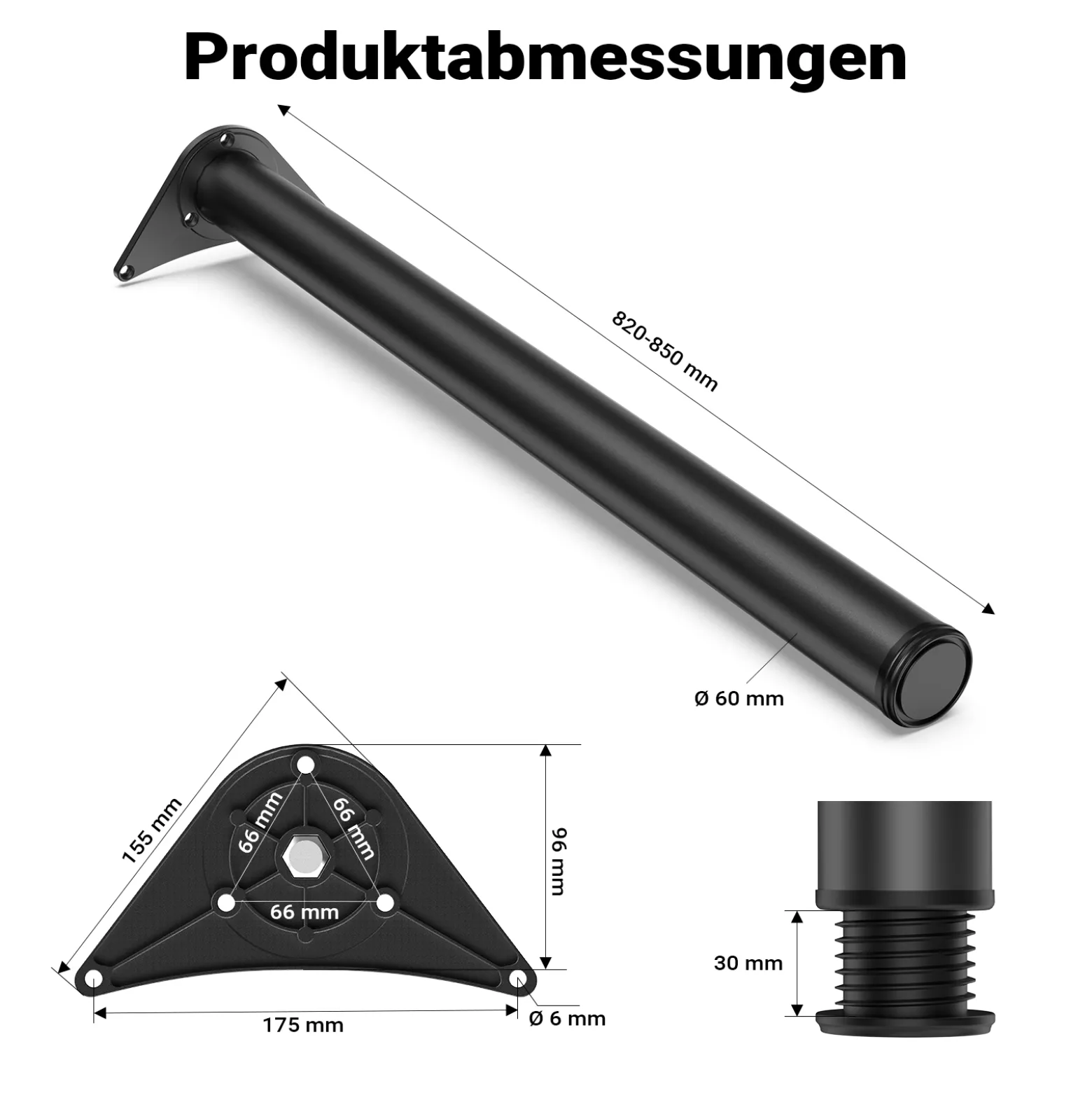 Wiltec Edelstahl Tischbein Set, schwarz, 4 Möbelfüße Ø 60 mm und mit verstellbarer Länge 820-850 mm, bis 200 kg Tragkraft