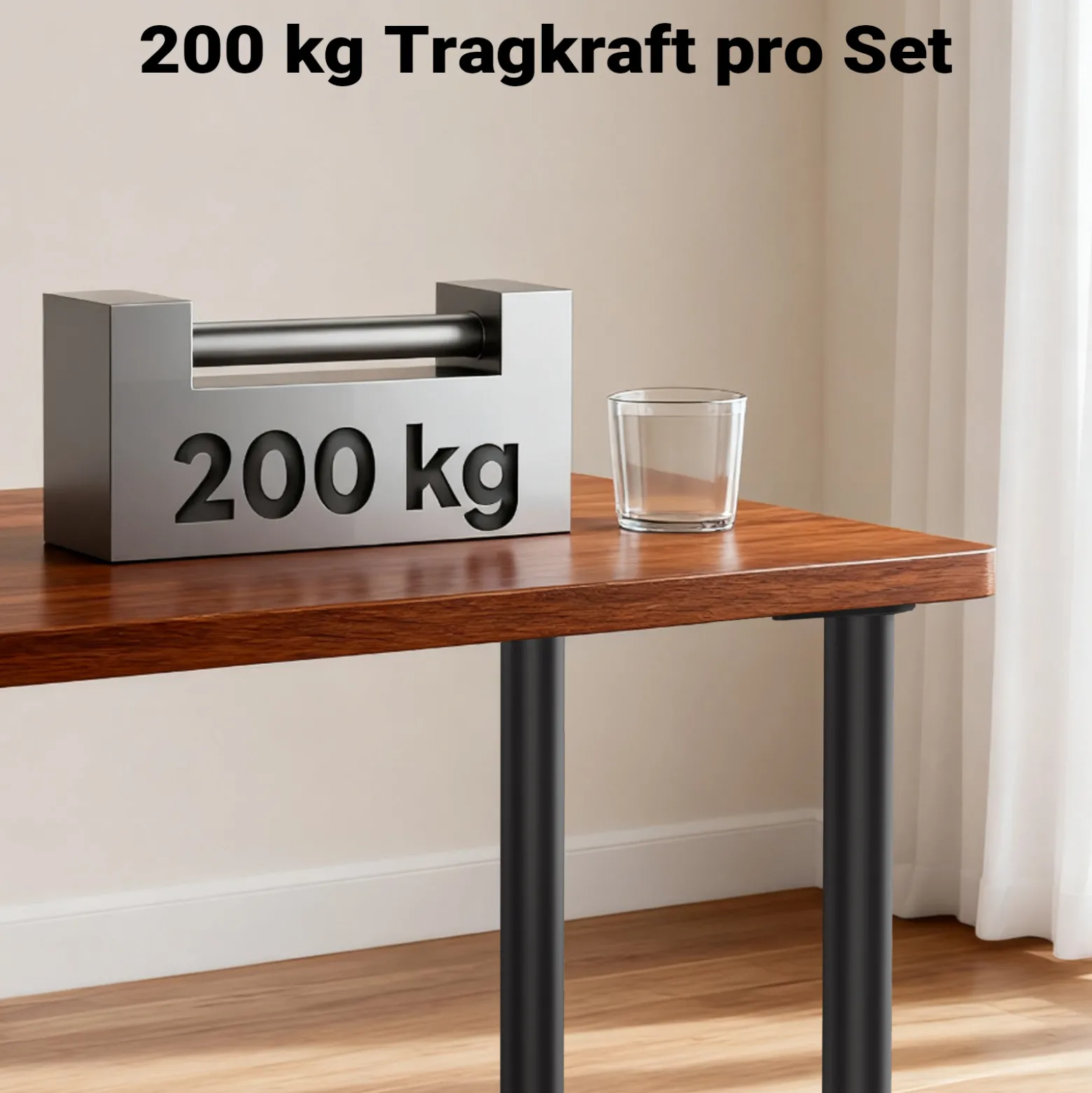 Wiltec Edelstahl Tischbein Set, schwarz, 4 Möbelfüße Ø 60 mm und mit verstellbarer Länge 820-850 mm, bis 200 kg Tragkraft