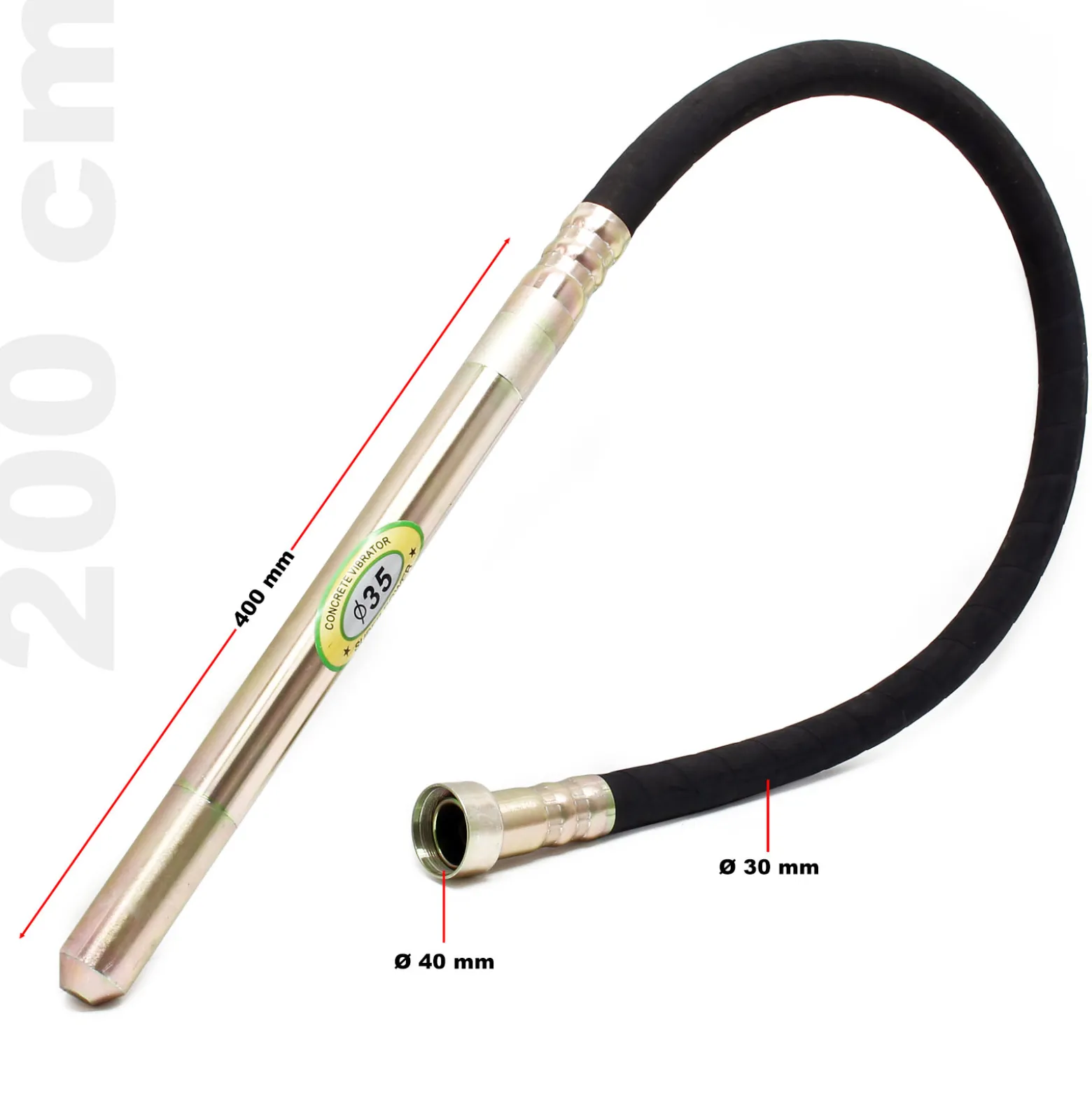 Wiltec Elektro Einhand Betonrüttler 580 W, Betonverdichter mit Ø 35 mm Rüttelflasche mit 200 cm Schlauchlänge, Flaschenrüttler mit flexibler Welle