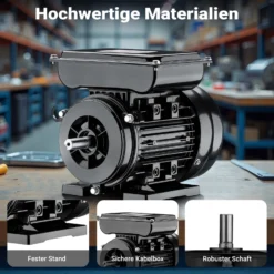 Wiltec Elektromotor 1-phasig, Elektro Motor 4-polig 1,5 kW, Einphasen Wechselstrommotor 1450 U/min, Induktionsmotor Aluminium, kompakter Motor
