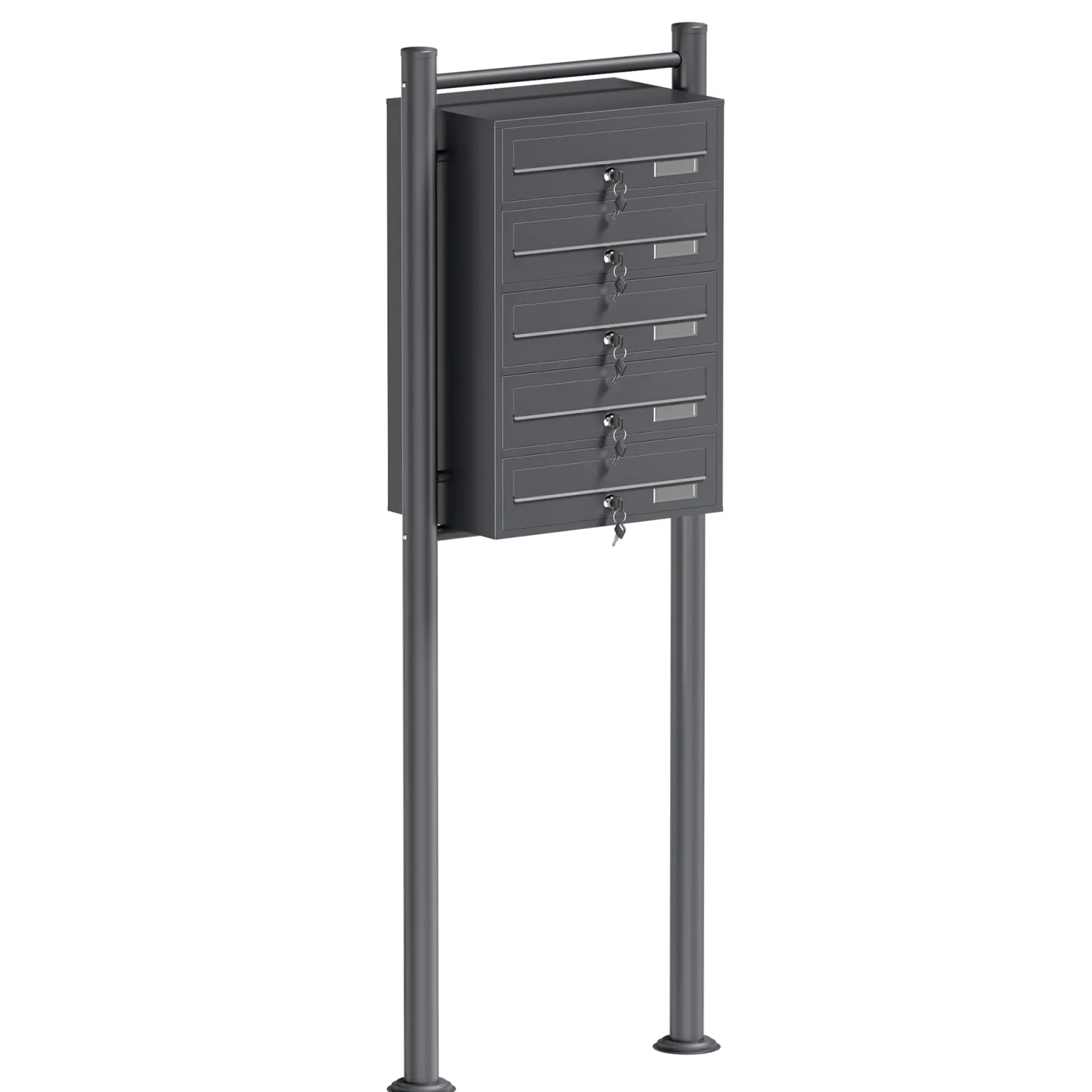 Wiltec 5er Briefkastenanlage Anthrazit 556 x 270 x 1500 mm, Standbriefkasten mit 5 Fächern, Schlüssel und Namensschild, Briefkasten Postkasten mit Ständer