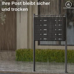 Wiltec 10er Briefkastenanlage schwarz 945 x 270 x 1500 mm, Standbriefkasten mit 2x5 Fächern, Schlüssel und Namensschild, Briefkasten Postkasten mit Ständer