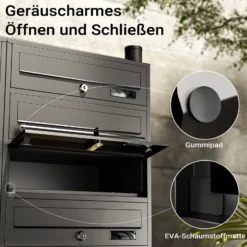 Wiltec 10er Briefkastenanlage schwarz 945 x 270 x 1500 mm, Standbriefkasten mit 2x5 Fächern, Schlüssel und Namensschild, Briefkasten Postkasten mit Ständer
