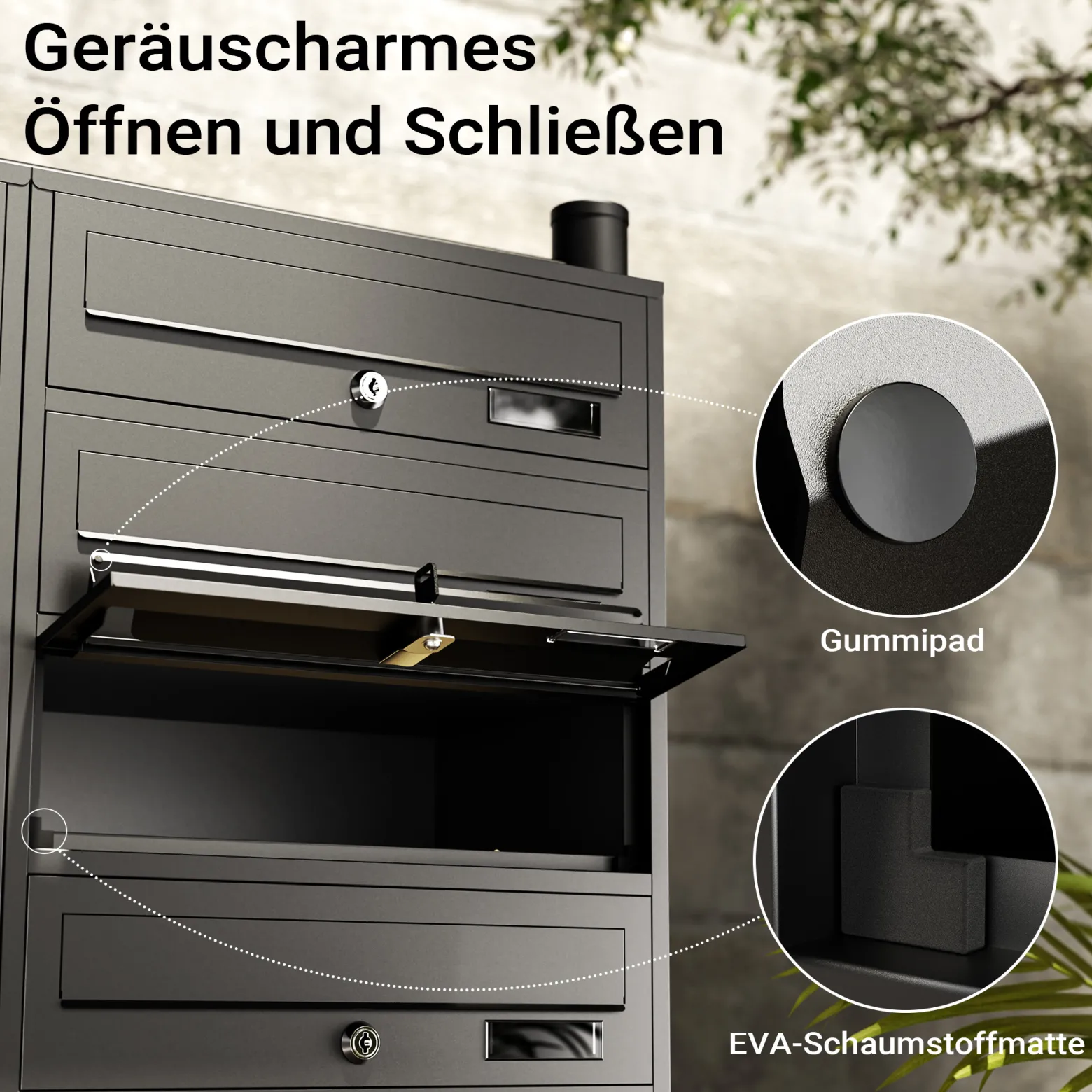Wiltec 10er Briefkastenanlage schwarz 945 x 270 x 1500 mm, Standbriefkasten mit 2x5 Fächern, Schlüssel und Namensschild, Briefkasten Postkasten mit Ständer