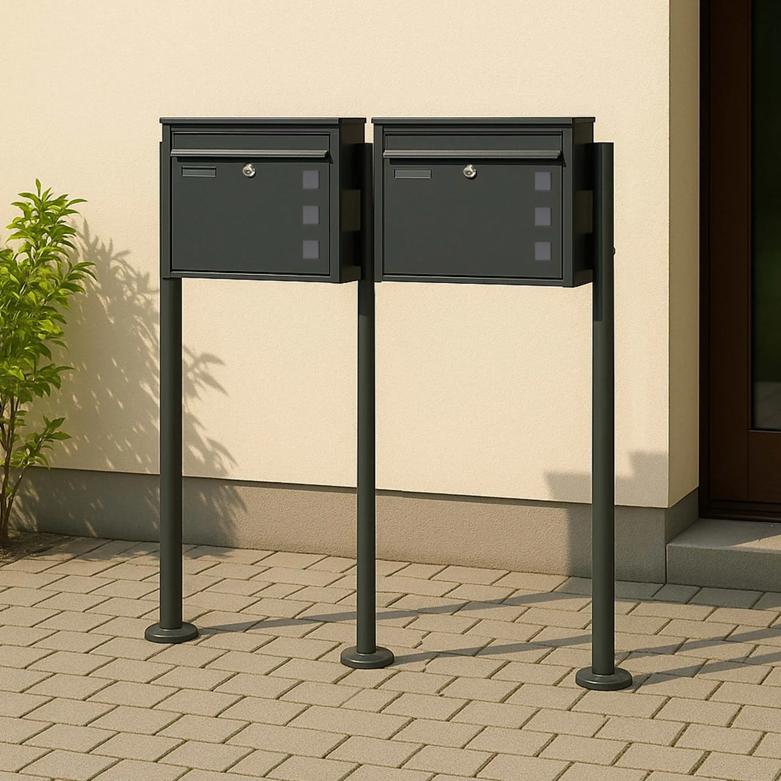 Wiltec 2er Set Briefkasten V12 Anthrazit 1000 x 150 x 1200 mm, Wandbriefkasten mit Schloss, Sichtfenstern, Namensschild, Ständer, Postkasten aus Stahl galvanisiert