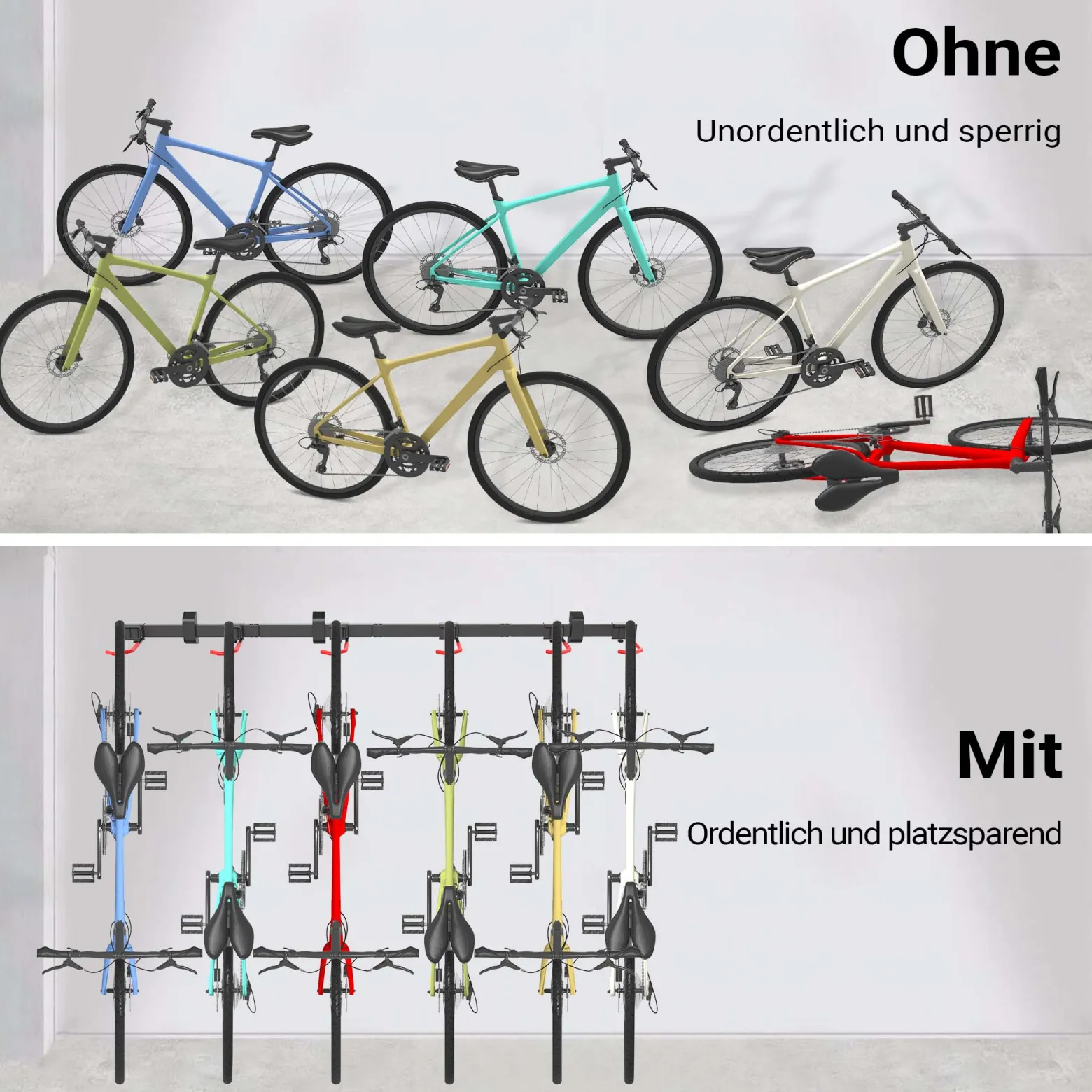 Wiltec Fahrrad Wandhalterung für 6 Fahrräder 160,4 x 18 x 10,5 cm bis 150 kg, Universal Fahrradhalterung leichte Installation, Fahrradaufhängung Stahl