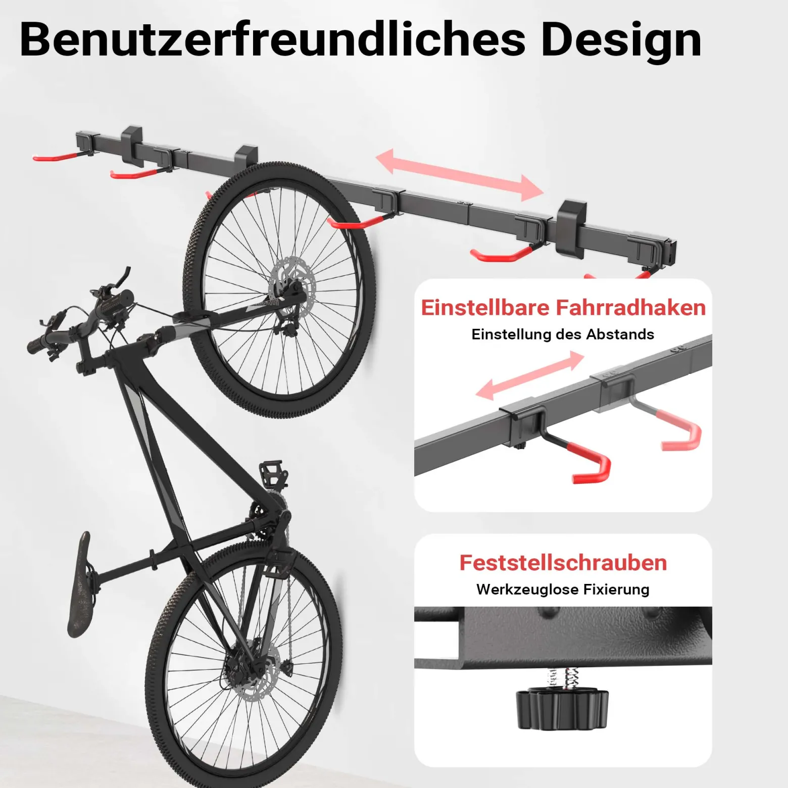Wiltec Fahrrad Wandhalterung für 6 Fahrräder 160,4 x 18 x 10,5 cm bis 150 kg, Universal Fahrradhalterung leichte Installation, Fahrradaufhängung Stahl