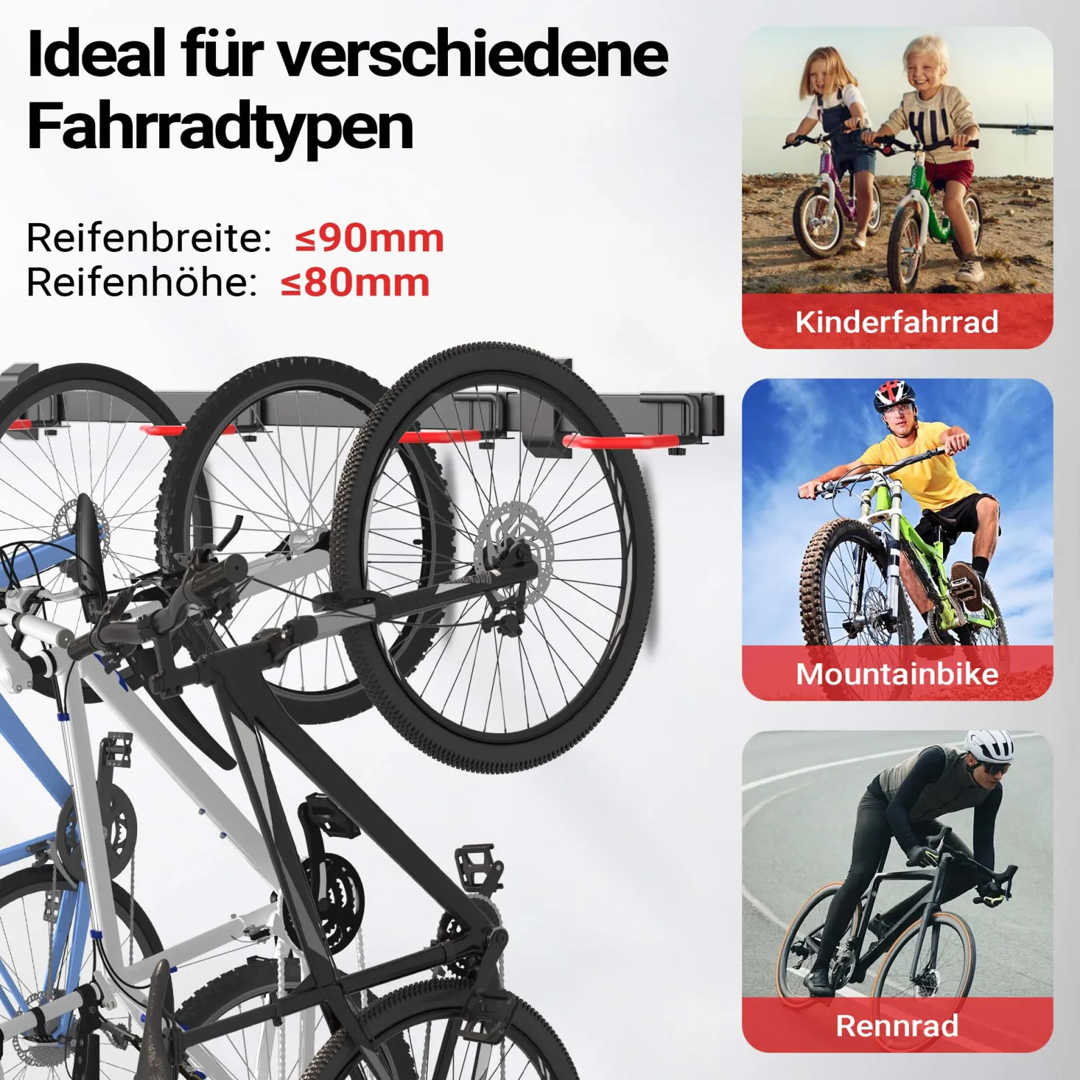 Wiltec Fahrrad Wandhalterung für 6 Fahrräder 160,4 x 18 x 10,5 cm bis 150 kg, Universal Fahrradhalterung leichte Installation, Fahrradaufhängung Stahl