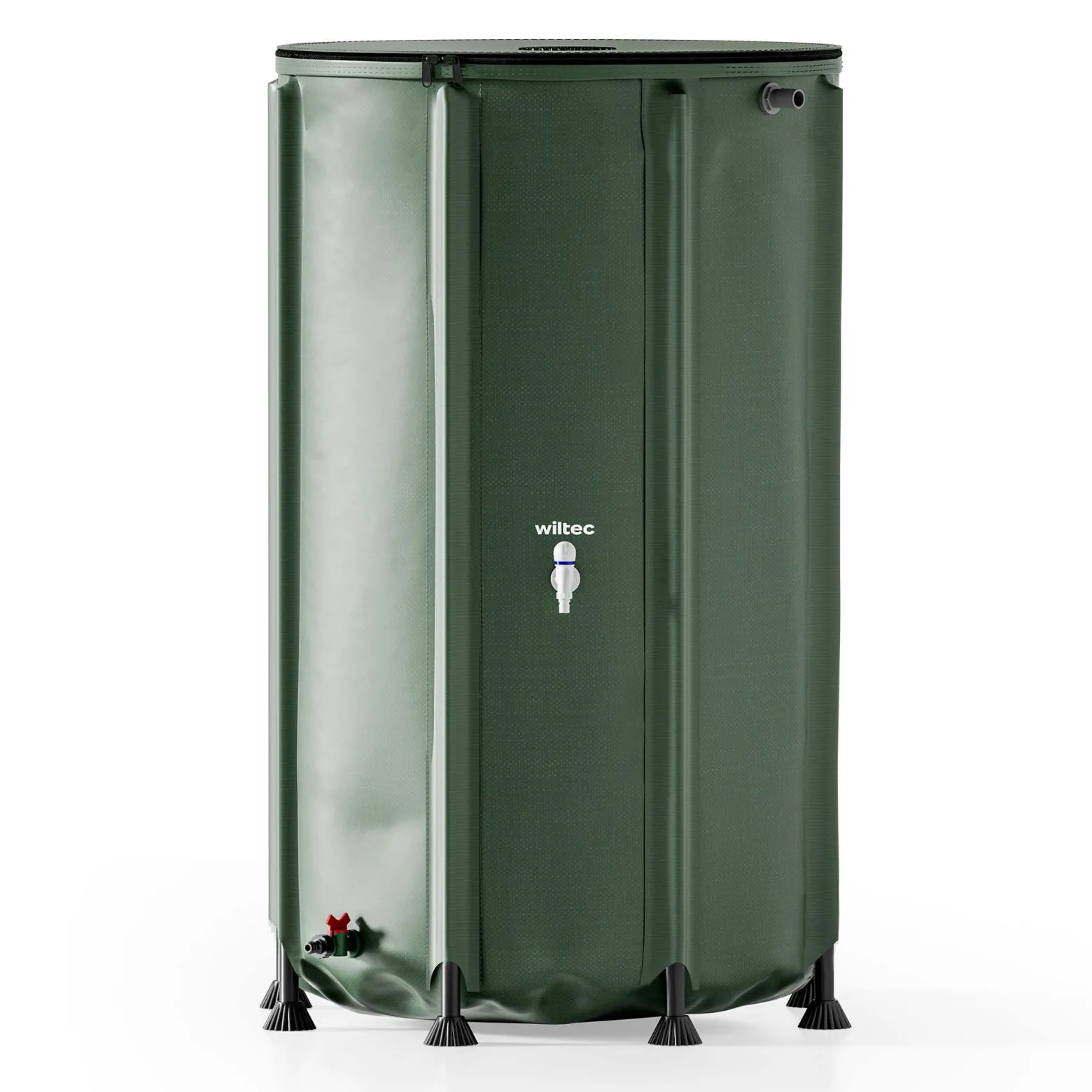 Wiltec Faltbare Regentonne 500 l mit Deckel, Regenfass aus 620 g/m² PVC, Regenwassertank mit Wasserhahn, Wasserspeicher Garten mit Schlauchanschluss