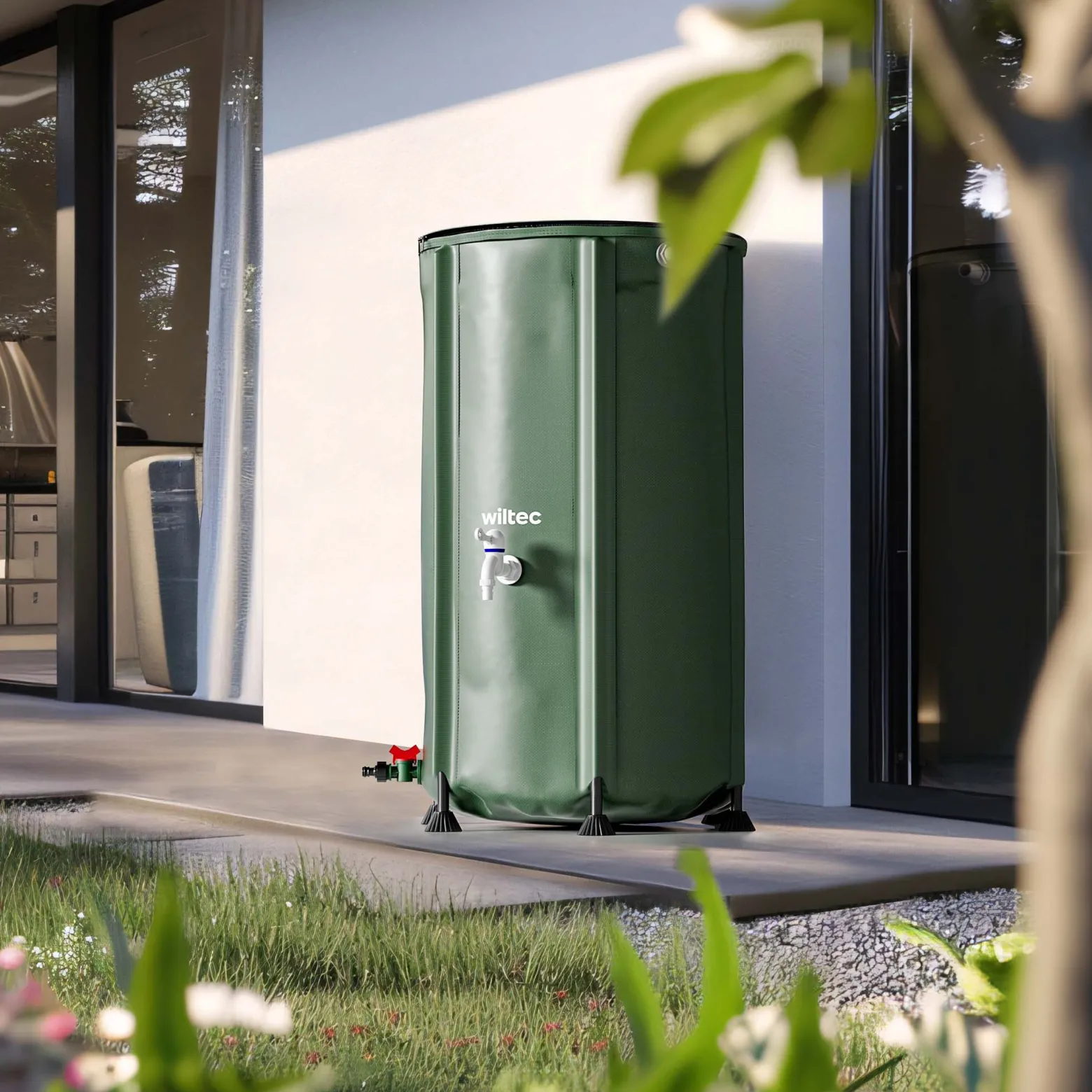 Wiltec Faltbare Regentonne 250 l mit Deckel, Regenfass aus 620 g/m² PVC, Regenwassertank mit Wasserhahn, Wasserspeicher Garten mit Schlauchanschluss
