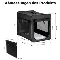 Wiltec Faltbare Transportbox für Hunde, Katze L (76x56x61 cm), robust, leicht, sicher, Hundebox mit entnehmbarem Kissen, Schwarz