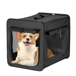 Wiltec Faltbare Transportbox für Hunde, Katzen XL (94x66x74cm), robust, leicht, sicher, Hundebox mit entnehmbarem Kissen, Schwarz