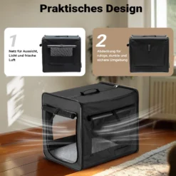 Wiltec Faltbare Transportbox für Hunde, Katzen XL (94x66x74cm), robust, leicht, sicher, Hundebox mit entnehmbarem Kissen, Schwarz