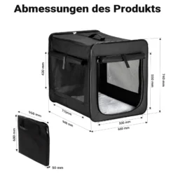 Wiltec Faltbare Transportbox für Hunde, Katzen XL (94x66x74cm), robust, leicht, sicher, Hundebox mit entnehmbarem Kissen, Schwarz