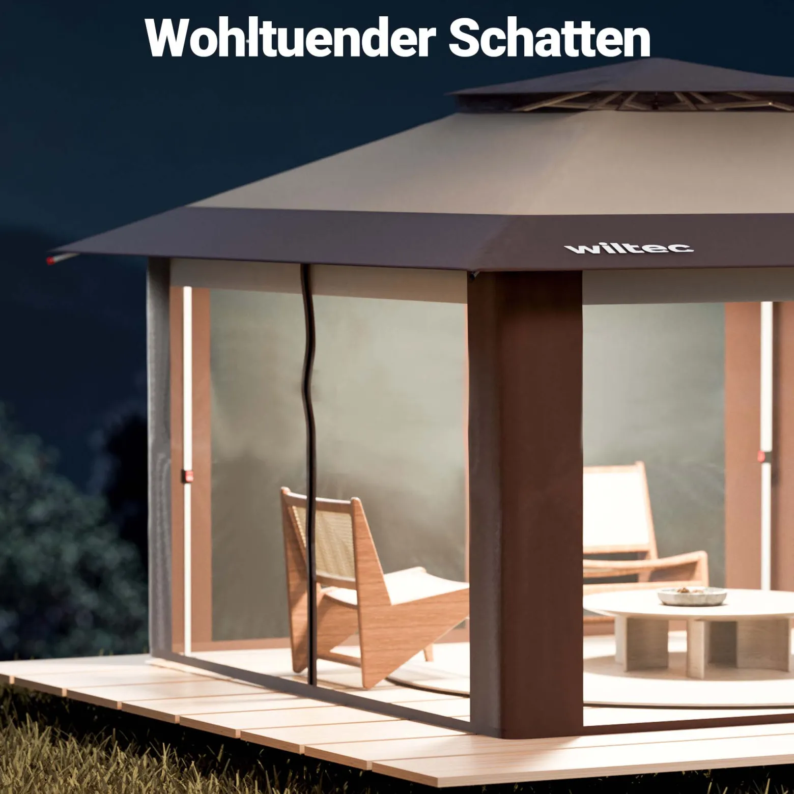Wiltec Faltpavillon Moskitonetz 4 x 4 m beige, Gartenpavillon mit Rädern und Mückennetz, Partyzelt mit "One Push"-Technik und verstellbaren Beinen