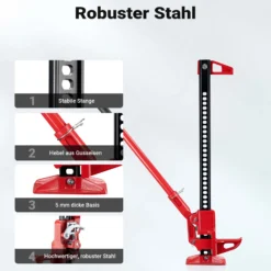 Wiltec Farm Jack – Kompakt-Set Basis, Wagenheber bis 3000 kg und max. 76 cm Hubhöhe mit obere Klemme