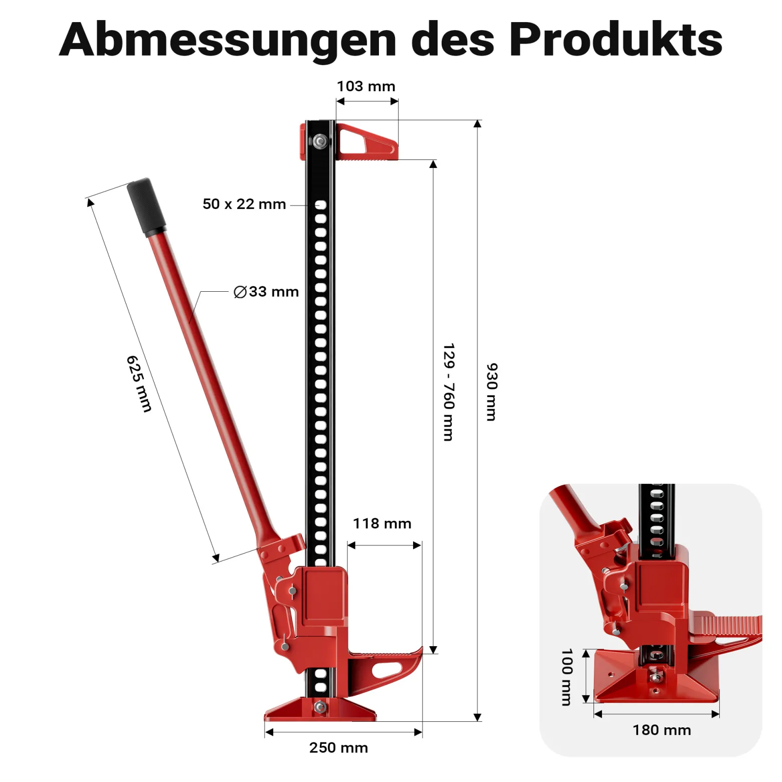 Wiltec Farm Jack – Kompakt-Set für ATV/Anhänger, Wagenheber bis 3000 kg mit Unterlegplatte und Radhebe-Adapter