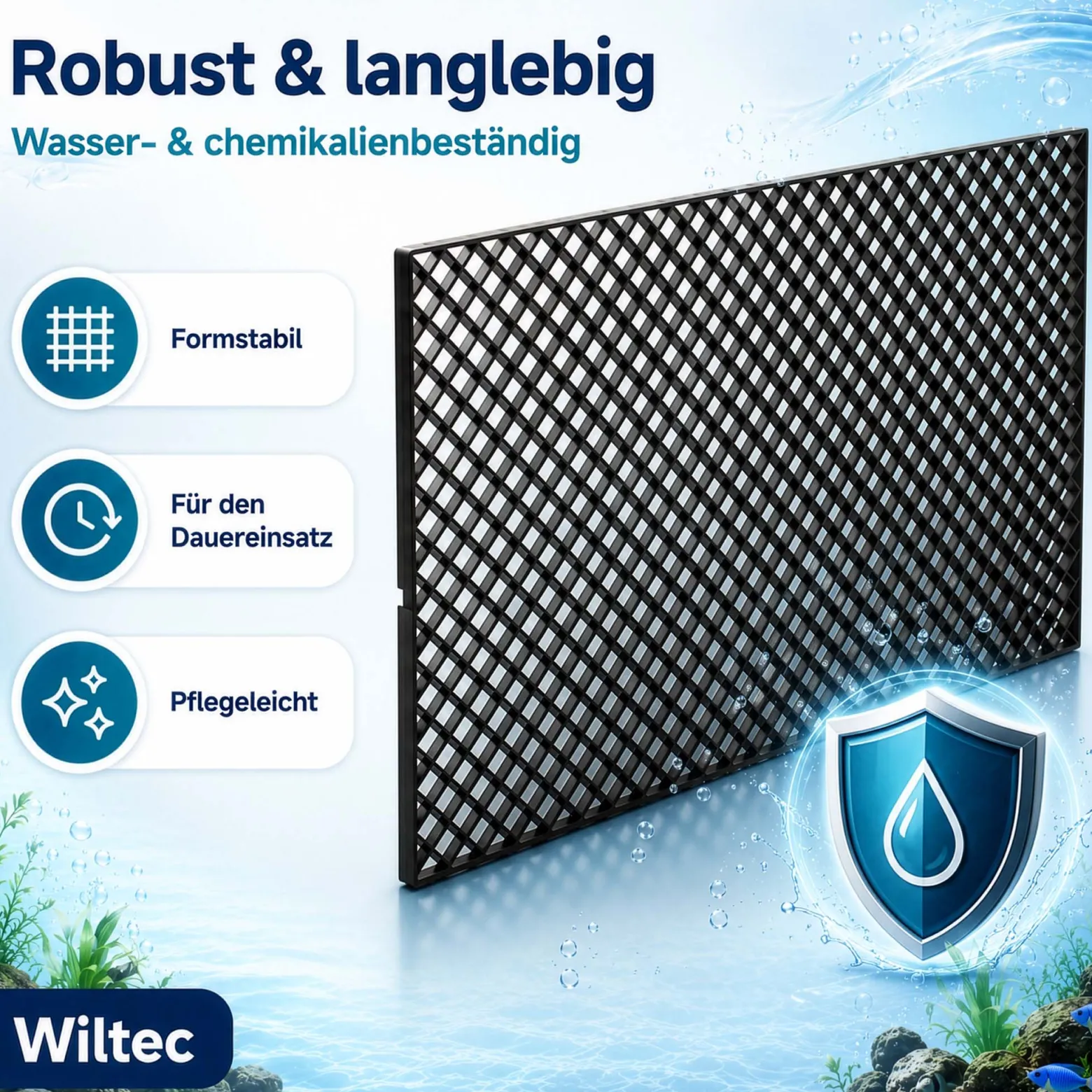 Wiltec Filtermedienauflage 68 x 40 x 1,2 cm mit 18 x 18 mm Raster, Unterlage und Trennwand für Filtermedien, Aquarien Filtermaterial