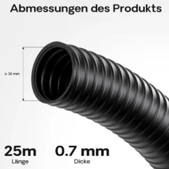 Wiltec Flexibler Förderschlauch 25m Spiralschlauch 38mm (1 1/2") schwarz mit Verstärkungsspirale Bewässerung Wasser Teich