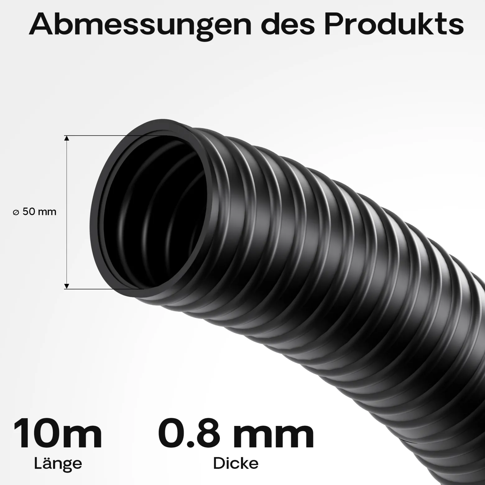Wiltec Flexibler Förderschlauch 10m Spiralschlauch 50mm (2") schwarz mit Verstärkungsspirale Bewässerung Wasser Teich