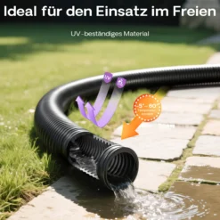 Wiltec Flexibler Förderschlauch – Länge 0,5 m, Innendurchmesser 25 mm (1") – schwarz – Spiralschlauch mit Verstärkungsspirale – Saugschlauch für Entwässerung, Koi Teich, hydrolysebeständig