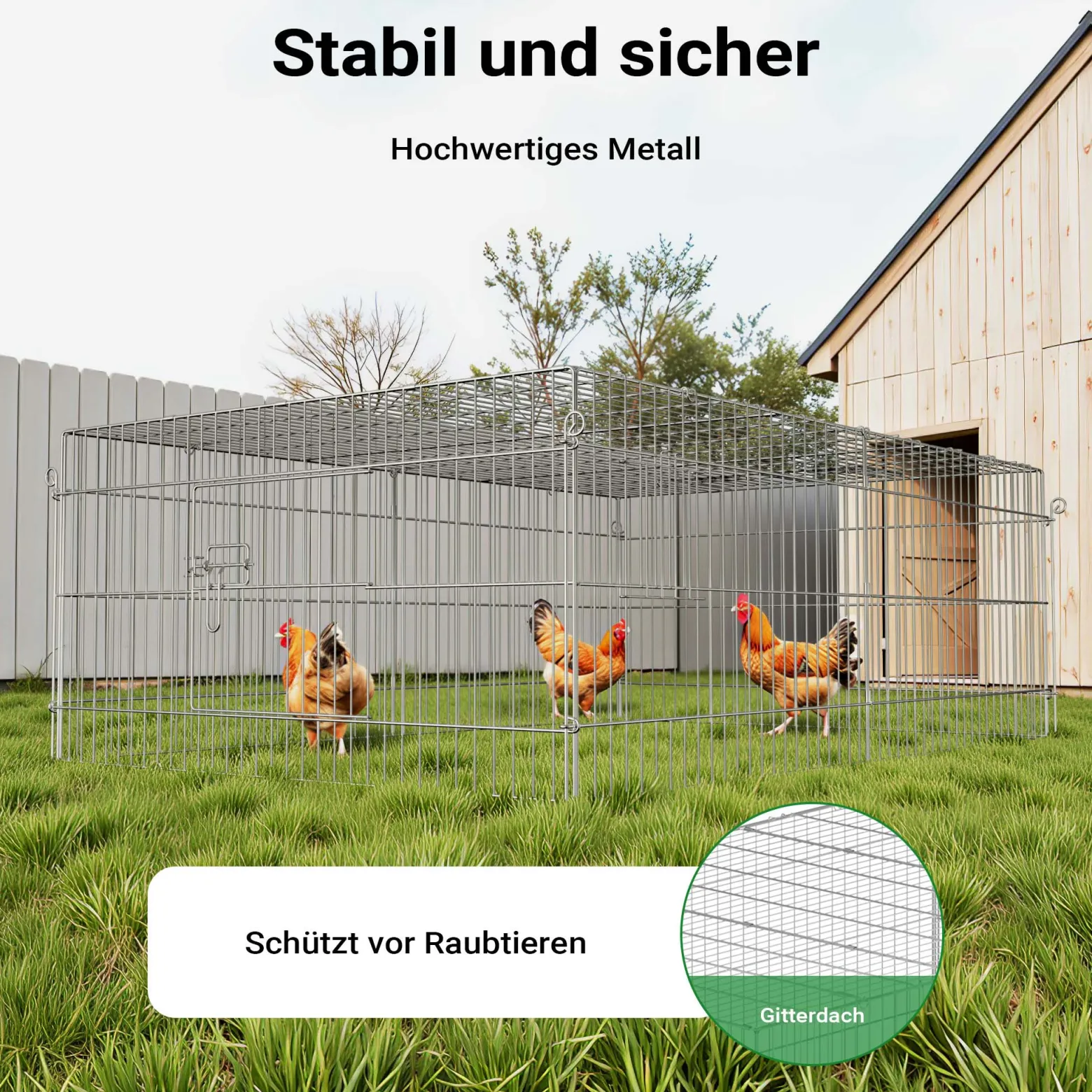 Wiltec Freilaufgehege für Kleintiere, 216 x 116 x 65 cm, stabiles und sicheres Laufstallgitter mit Sonnenschutz und 4 Öffnungen