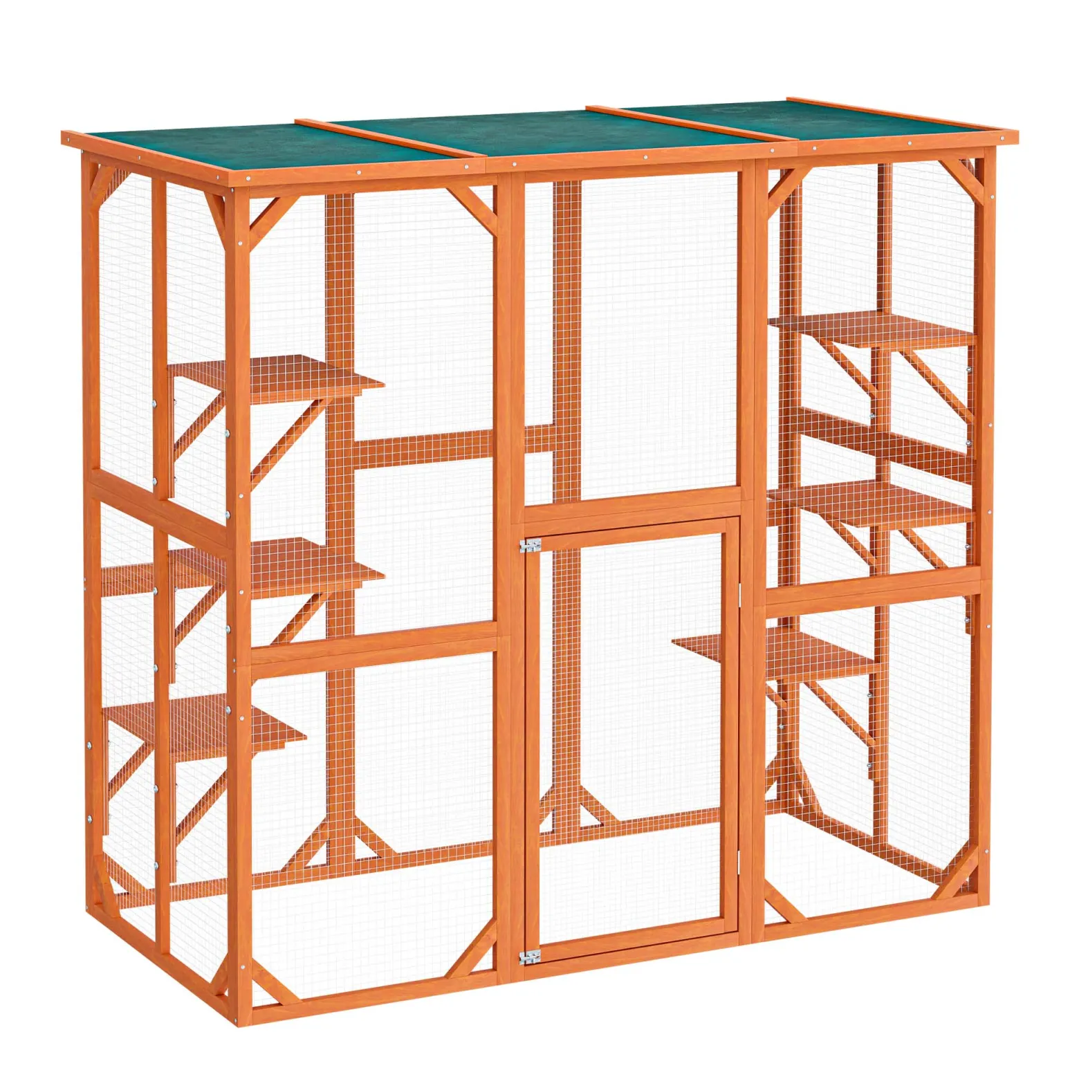Wiltec Freilaufgehege Katzen 168 x 82 x 166,5 cm mit 6 Liegeflächen, wetterfestes Katzengehege Garten, Katzenhaus mit Drahtgitter und Bitumen Dach