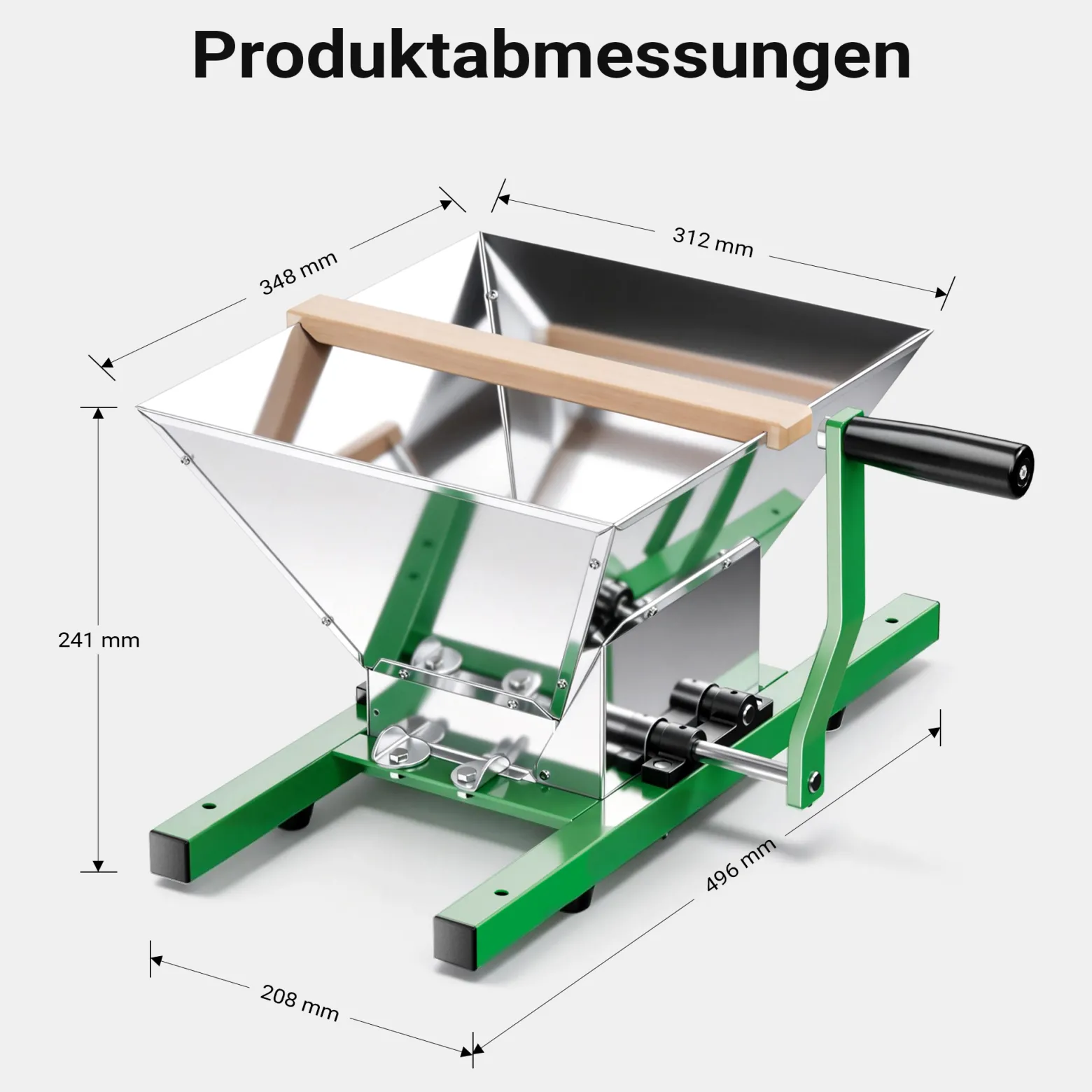 Wiltec Fruchtmühle mit 7 L Trichter, Obstmühle mit Handkurbel, Obstpresse für weiche Früchte wie Trauben und Beeren