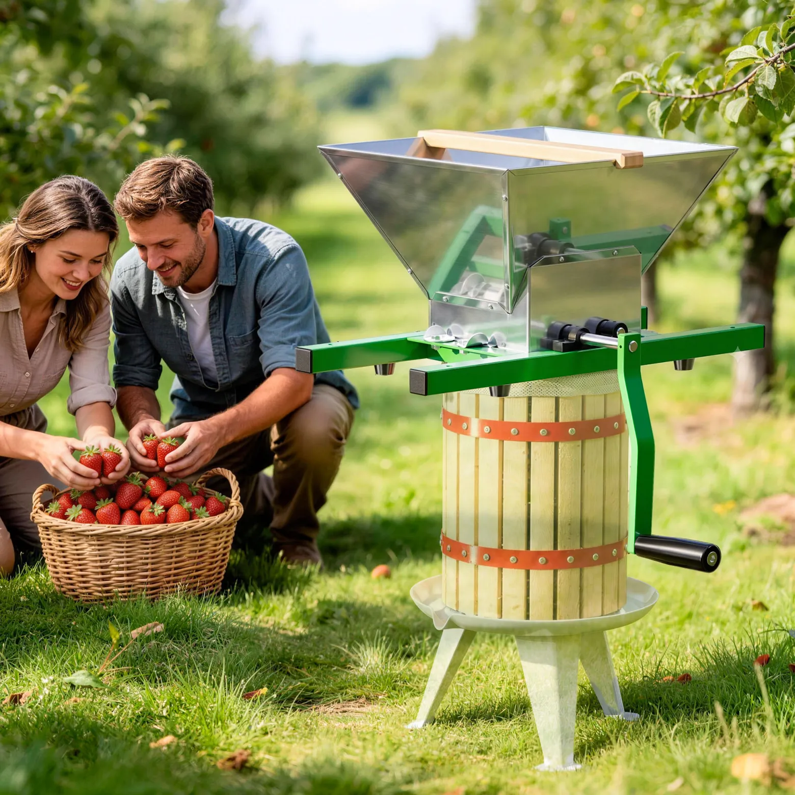 Wiltec Fruchtmühle mit 7 L Trichter, Obstmühle mit Handkurbel, Obstpresse für weiche Früchte wie Trauben und Beeren