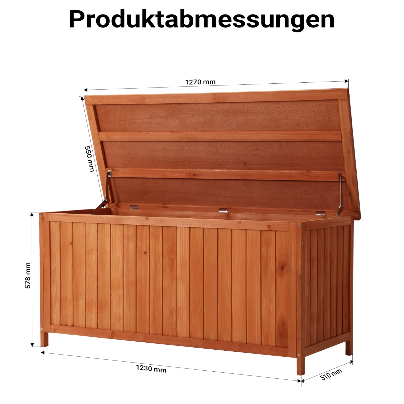 Wiltec Gartenbox aus Holz 127 x 55 x 60 cm Aufbewharungsbox mit Deckel Gartenschrank für Geräte Spielzeug Kissenbox Auflagenbox Fichtenholz