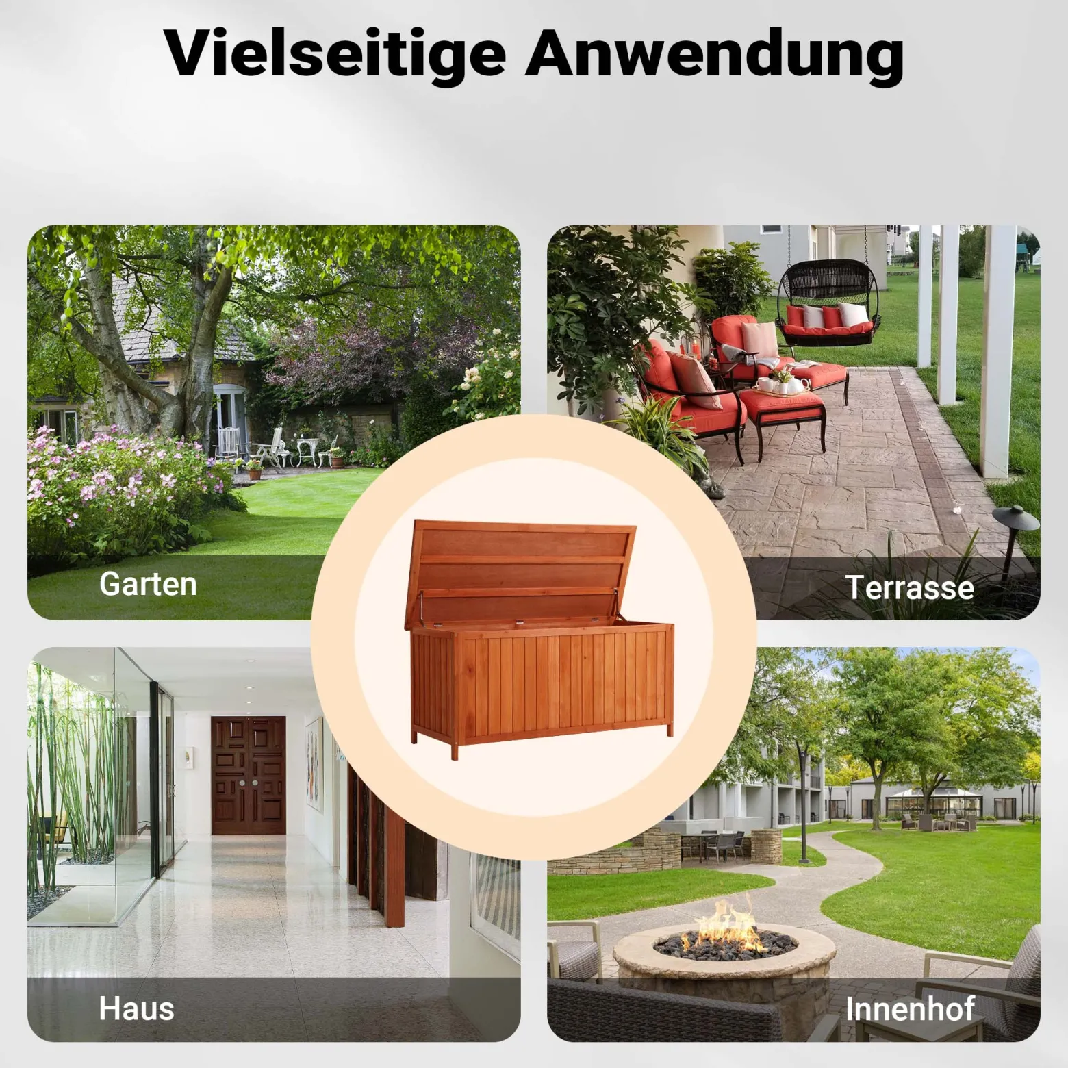 Wiltec Gartenbox aus Holz 127 x 55 x 60 cm Aufbewharungsbox mit Deckel Gartenschrank für Geräte Spielzeug Kissenbox Auflagenbox Fichtenholz