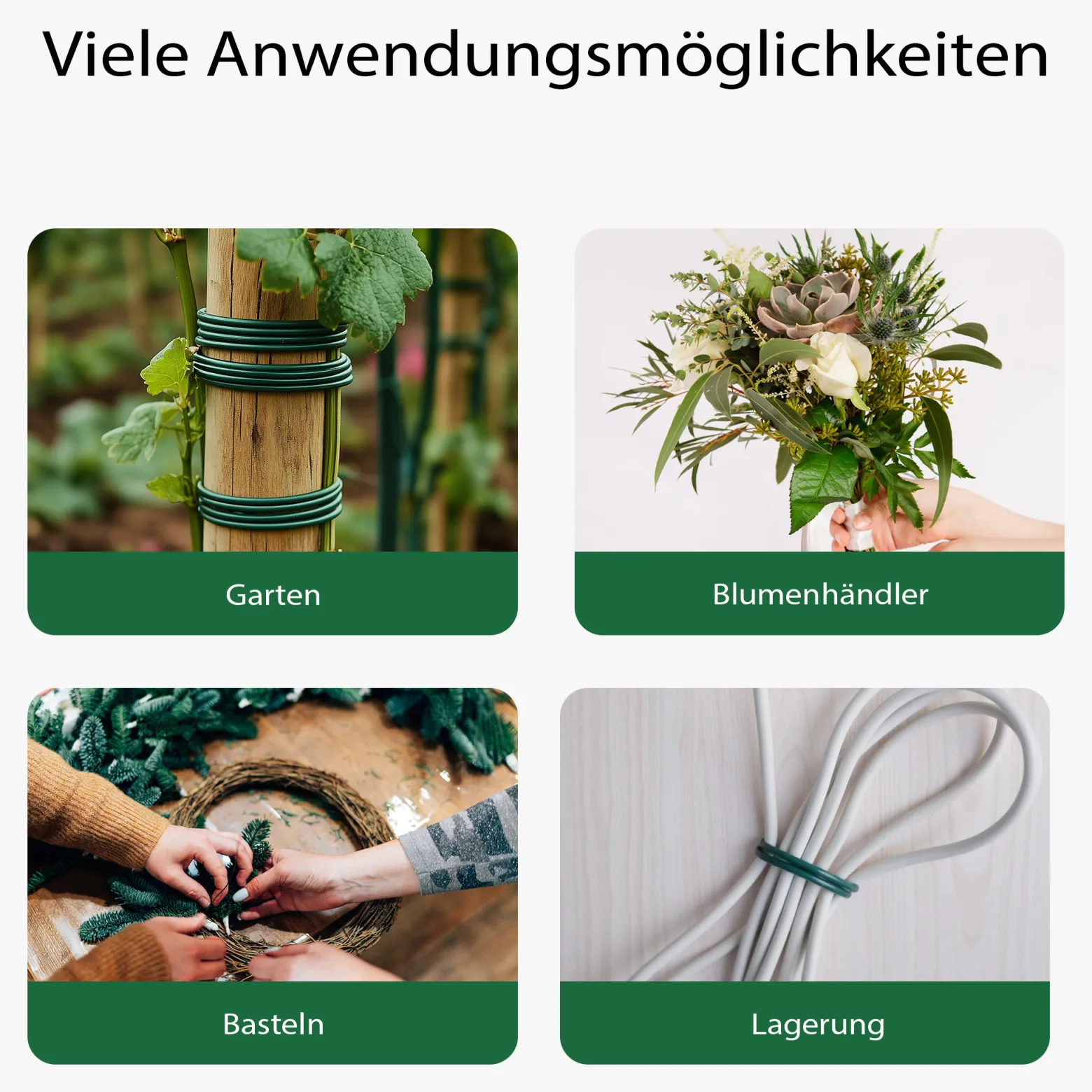 Wiltec Gartendraht grün Ø 2 mm x 50 m, Bindedraht Stahl verzinkt mit PVC-Beschichtung, Pflanzendraht mit Drahthalterung, flexibler Basteldraht