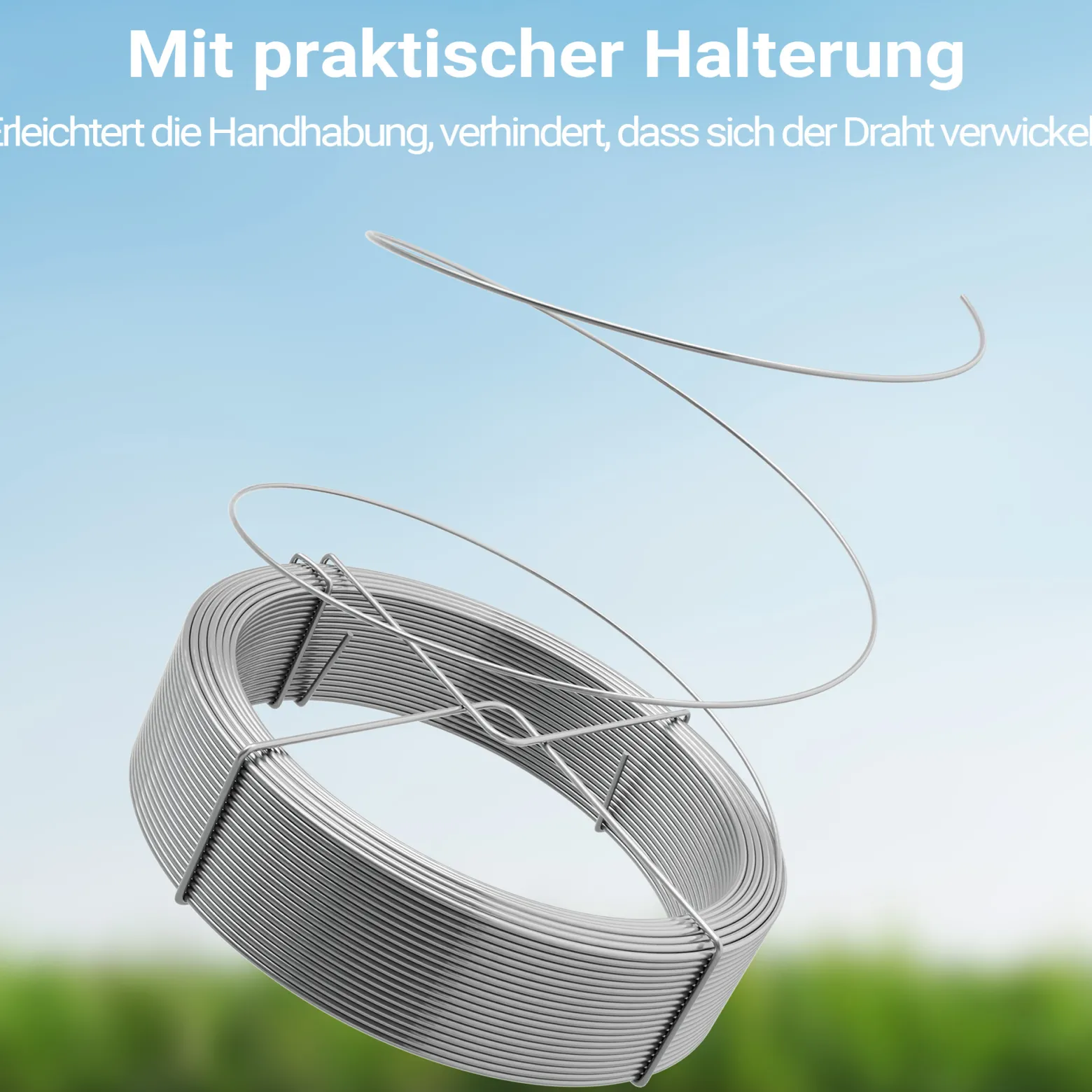 Wiltec Gartendraht Ø 1,8 mm, Wickeldraht 50 m, Bindedraht Stahl verzinkt, Pflanzendraht mit Abrollspinne, flexibler Basteldraht vielseitig