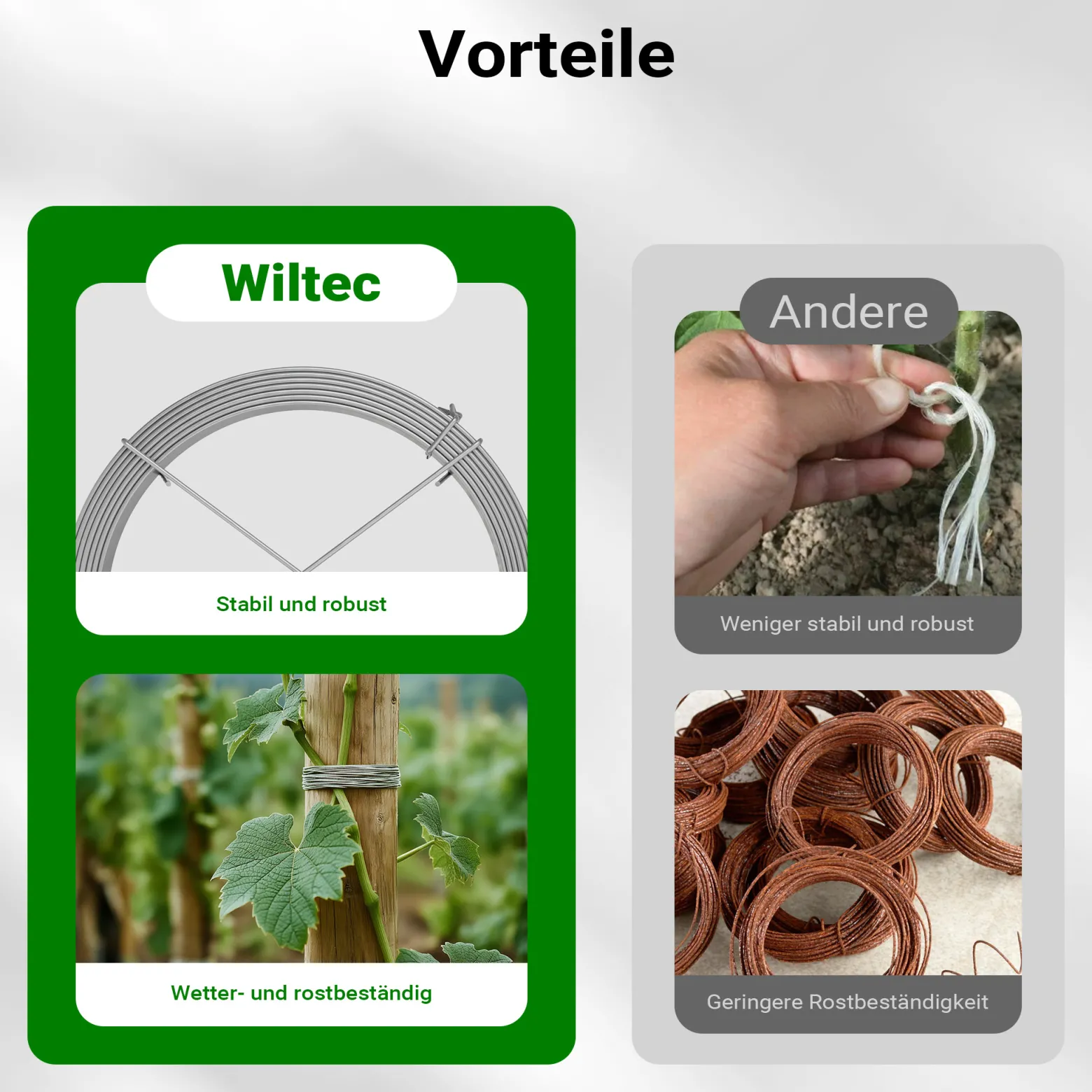 Wiltec Gartendraht Ø 1,8 mm, Wickeldraht 50 m, Bindedraht Stahl verzinkt, Pflanzendraht mit Abrollspinne, flexibler Basteldraht vielseitig