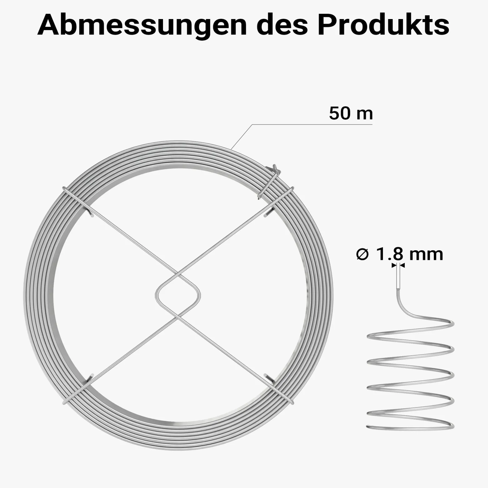 Wiltec Gartendraht Ø 1,8 mm, Wickeldraht 50 m, Bindedraht Stahl verzinkt, Pflanzendraht mit Abrollspinne, flexibler Basteldraht vielseitig