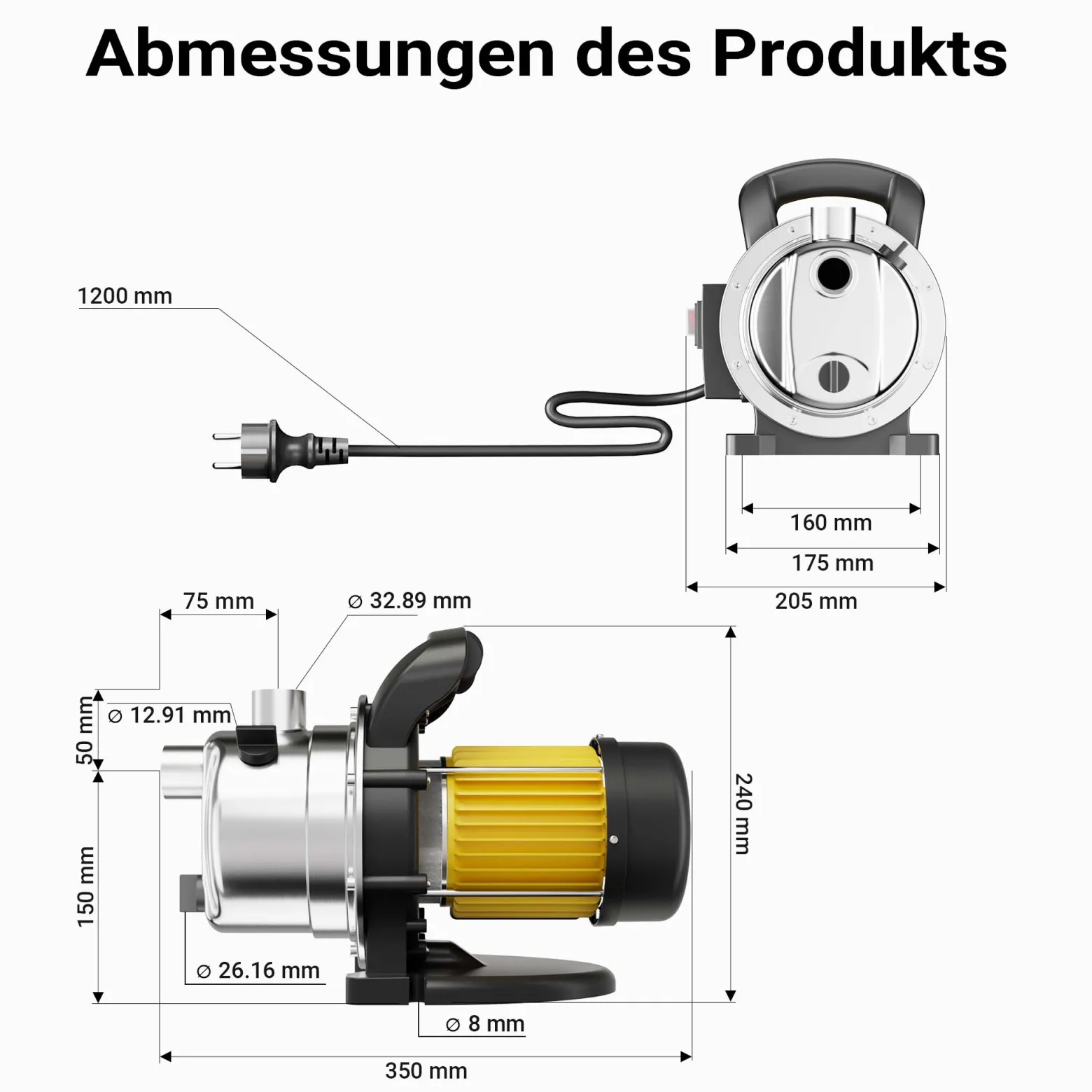 Wiltec Gartenpumpe 2800l/h, 600W, Tragegriff & Wasserablassschraube, max. Förderhöhe 35m, rostfreier Stahl Hauswasserwerk Wasserpumpe Bewässerungspumpe Regenwasserpumpe
