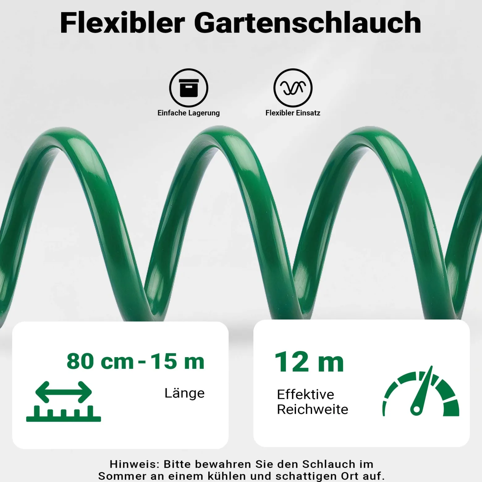 Wiltec Gartenschlauch Spiralschlauch 15m, flexibel Bewässerungsschlauch für Haus und Garten