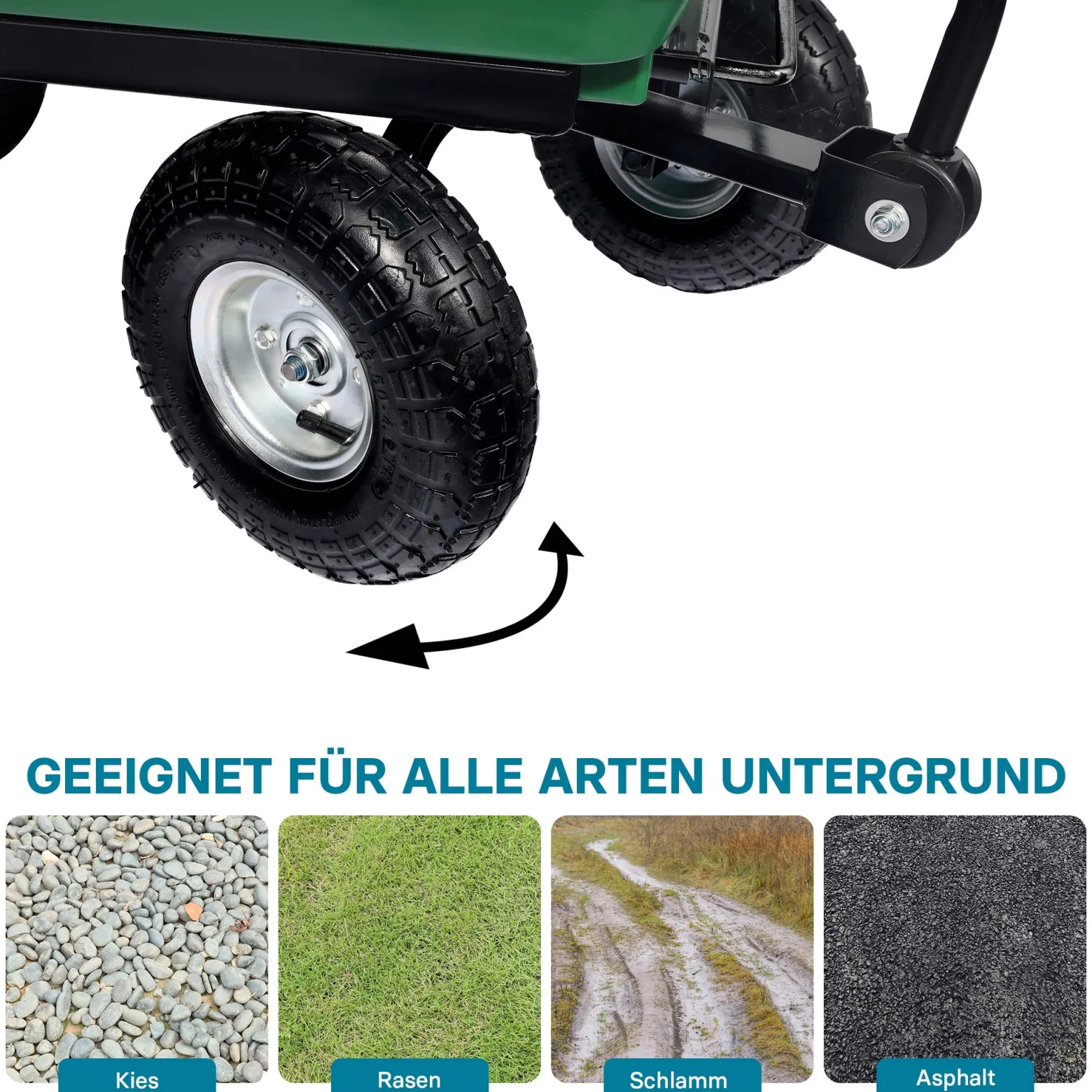 Wiltec Gartenwagen mit Kippfunktion bis 350 kg, Handwagen mit 125 l Volumen, Bollerwagen für Gartenarbeit, Handkarren für u. a. Rasen, Kies, Schlamm