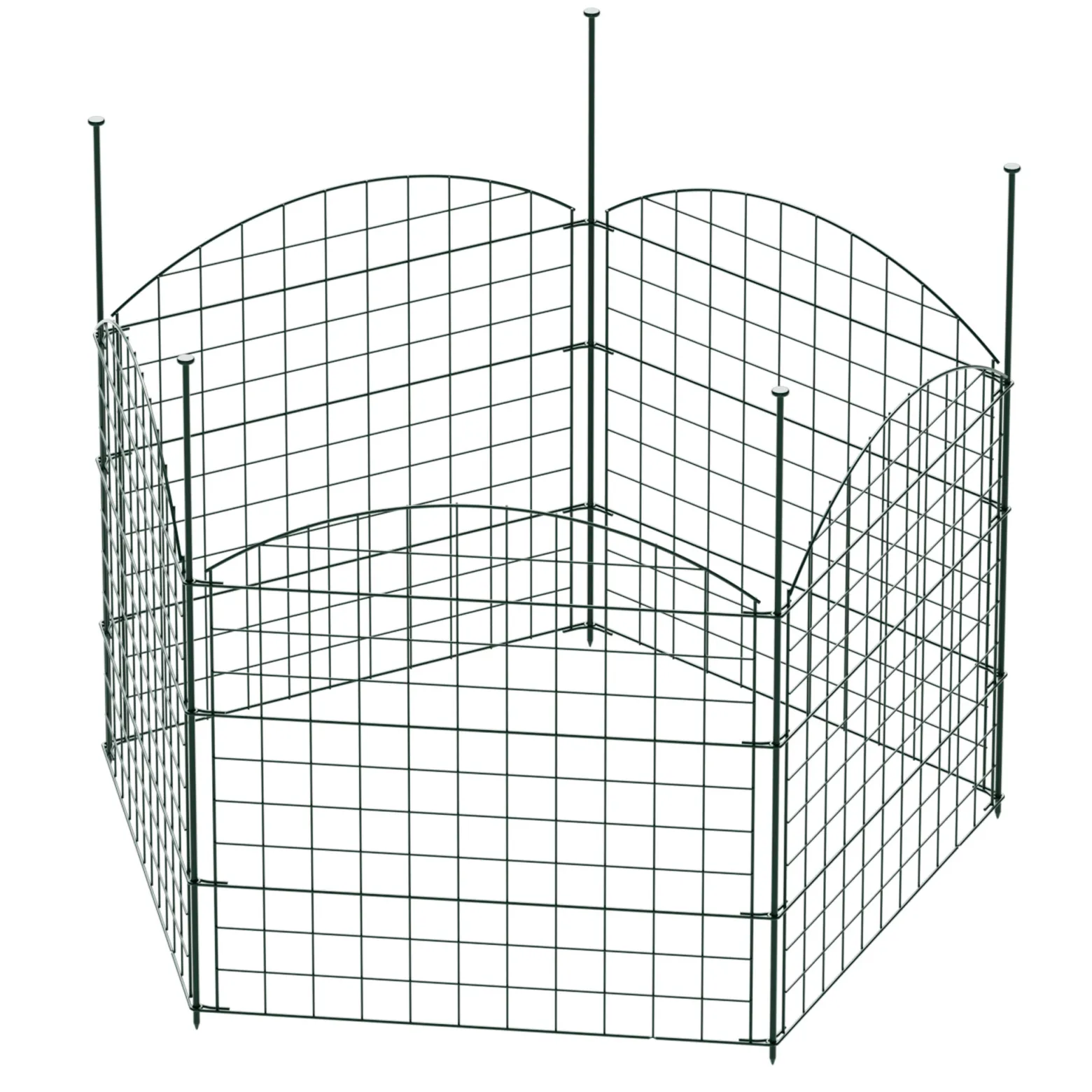 Wiltec Gartenzaun Set mit 5 Elementen grün, Teichzaun mit Oberbogen, Maschendrahtzaun 770 x 8 x 780 mm, Steckzaun leichte Montage, pulverbeschichtet & korrosionsbeständig