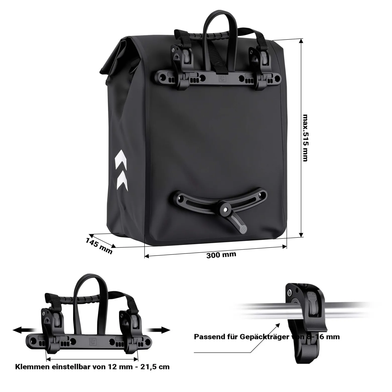 Wiltec Gepäckträgertasche schwarz, Fahrradtasche Gepäckträger 22 l Stauraum, wasserresistente Fahrrad Tasche, Gepäcktasche leichte Handhabung