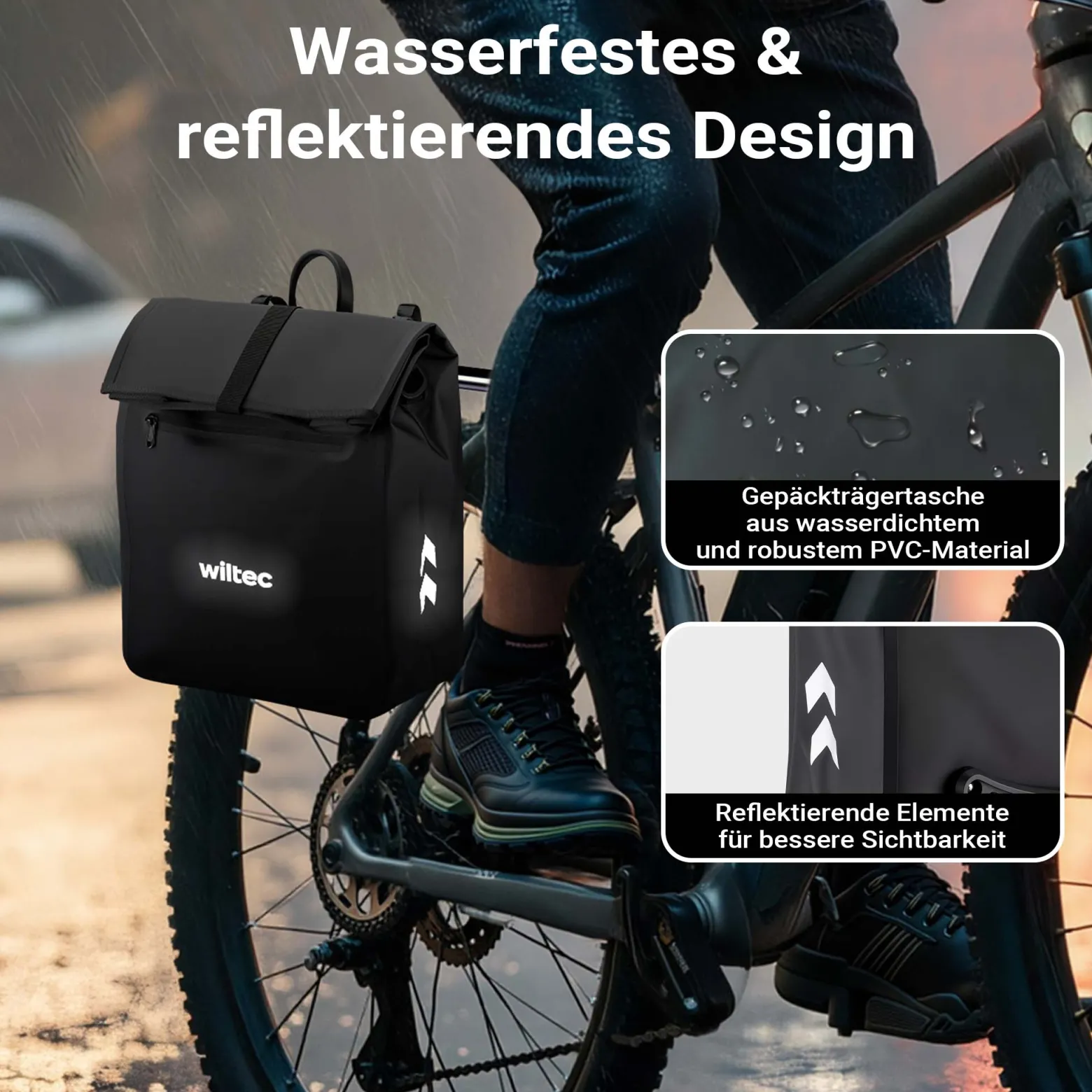 Wiltec Gepäckträgertasche schwarz, Fahrradtasche Gepäckträger 22 l Stauraum, wasserresistente Fahrrad Tasche, Gepäcktasche leichte Handhabung