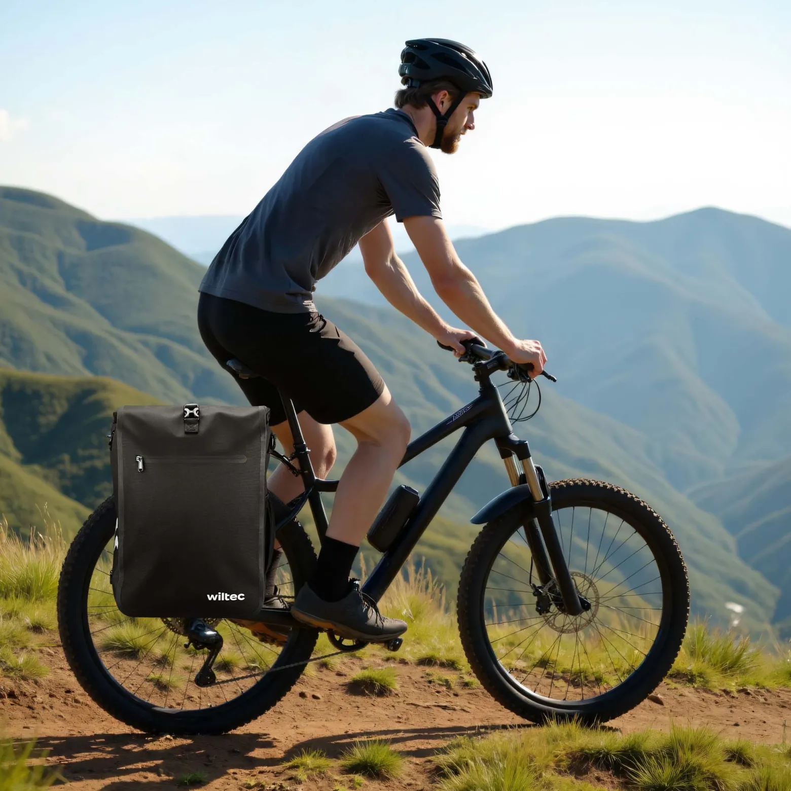 Wiltec Gepäckträgertasche schwarz, Fahrradtasche Rucksack 25 l Stauraum, Gepäcktasche mit Laptopfach, wasserresistente Fahrrad Tasche
