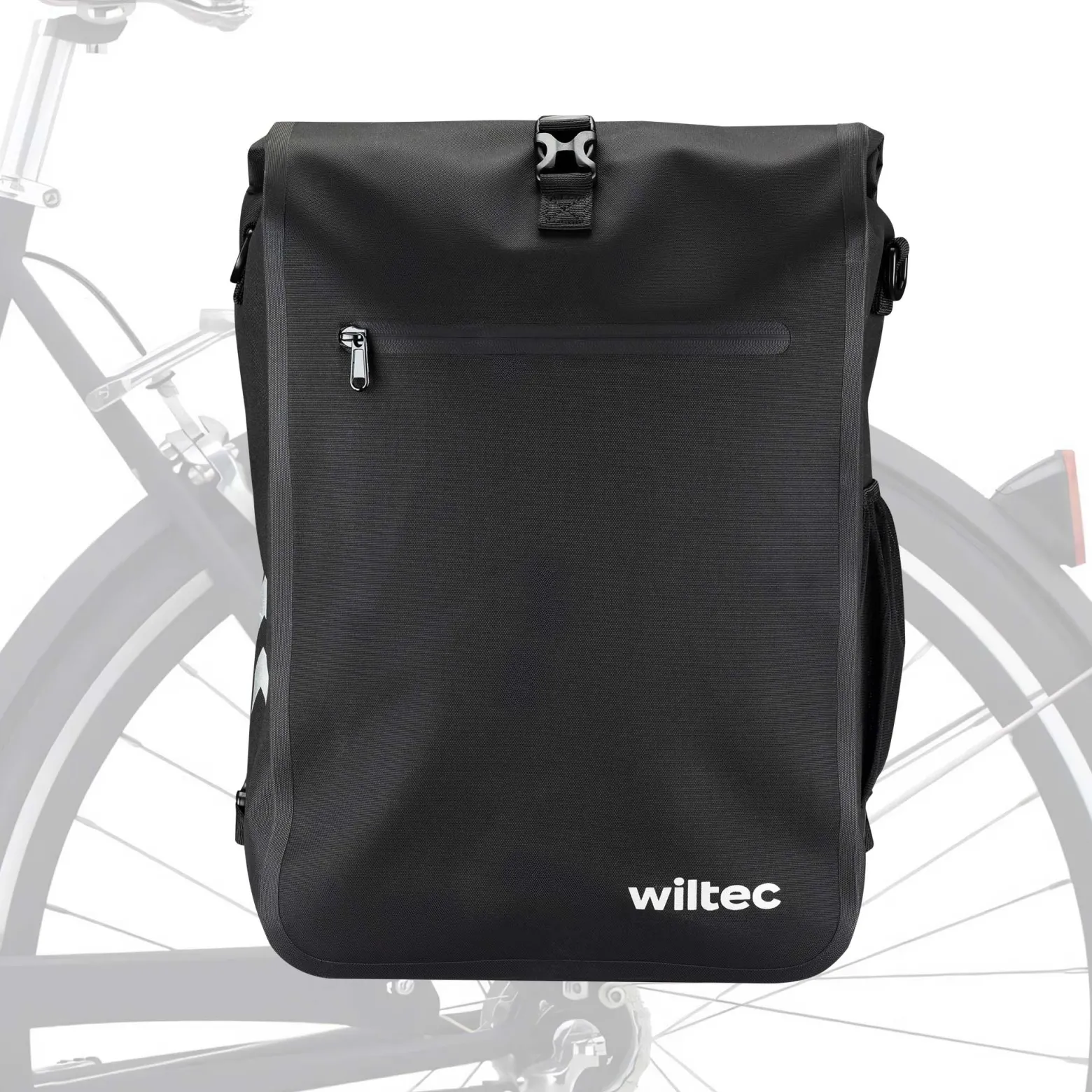 Wiltec Gepäckträgertasche schwarz, Fahrradtasche Rucksack 25 l Stauraum, Gepäcktasche mit Laptopfach, wasserresistente Fahrrad Tasche