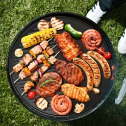 Wiltec Gusseisen Grillplatte 55 x 26,5 x 1,5 cm, Gusseisenplatte für Grill mit guter Hitzespeicherung, Grillgitter für typische Grillstreifen auf Grillgut, Grillzubehör für BBQ